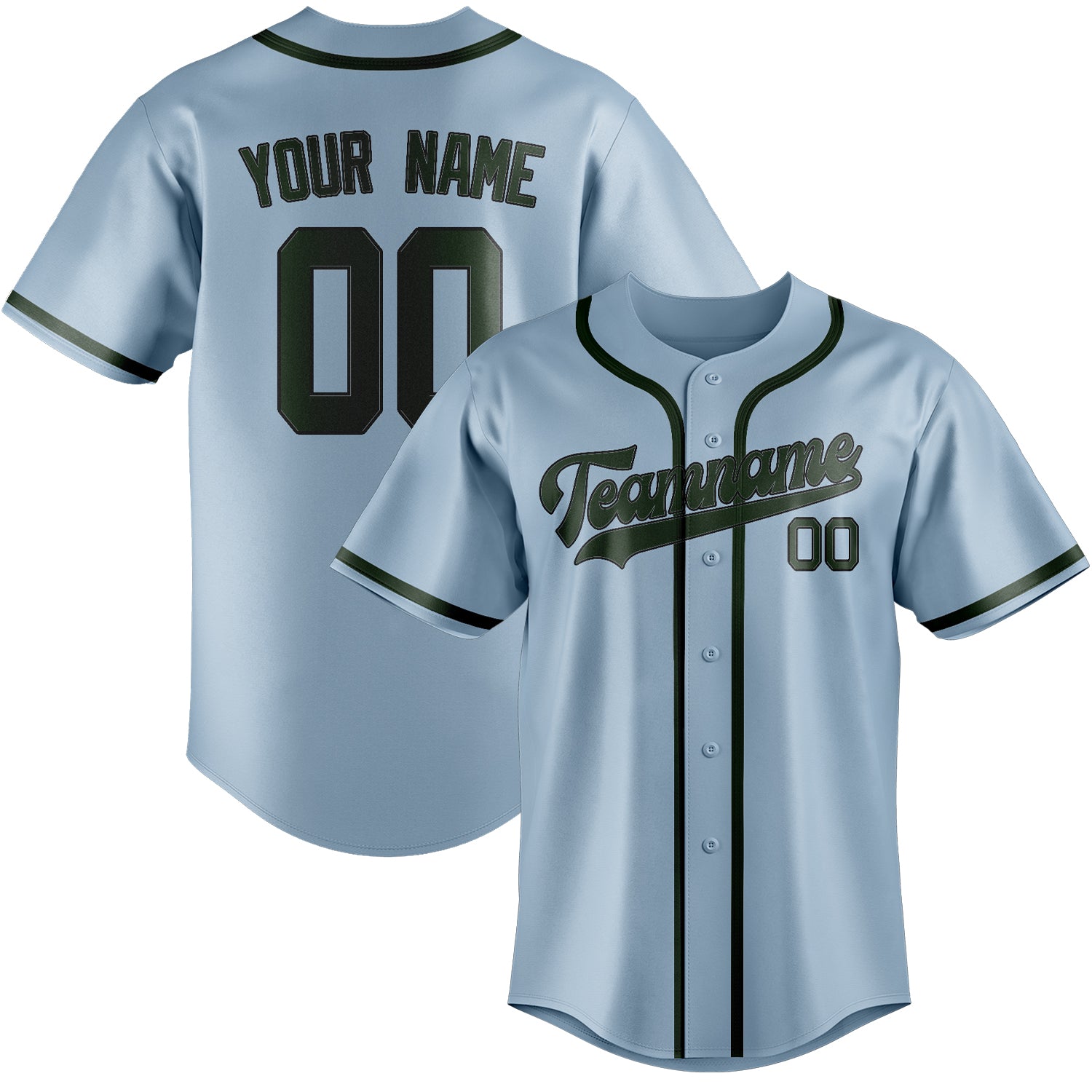 Custom Light Blue Dark Green Baseball Jersey