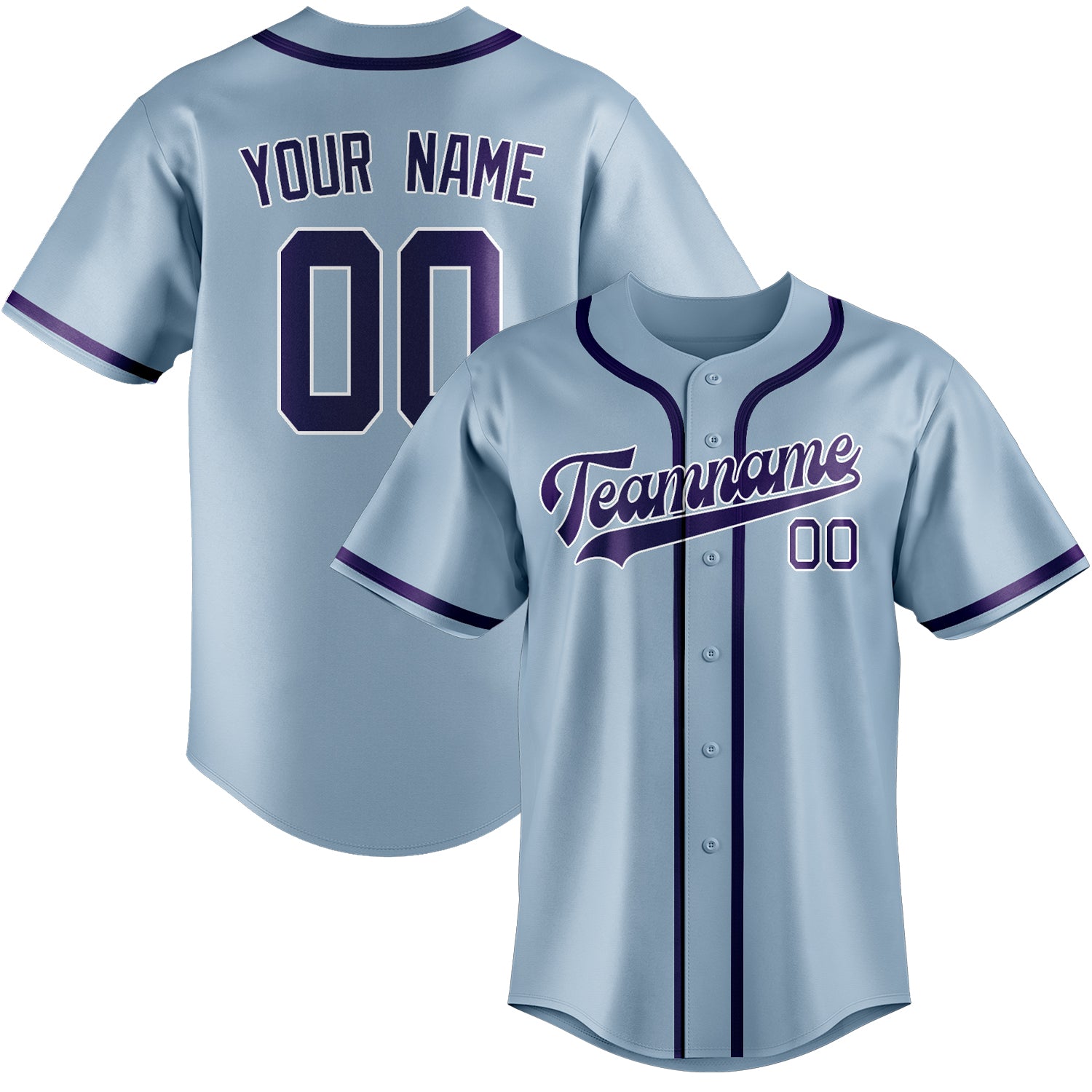 Custom Light Blue Purple Baseball Jersey
