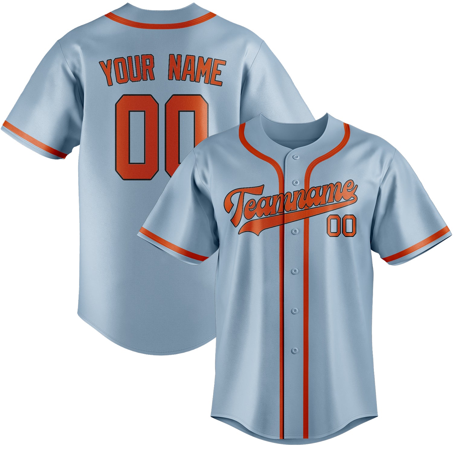 Custom Light Blue Orange Red Baseball Jersey