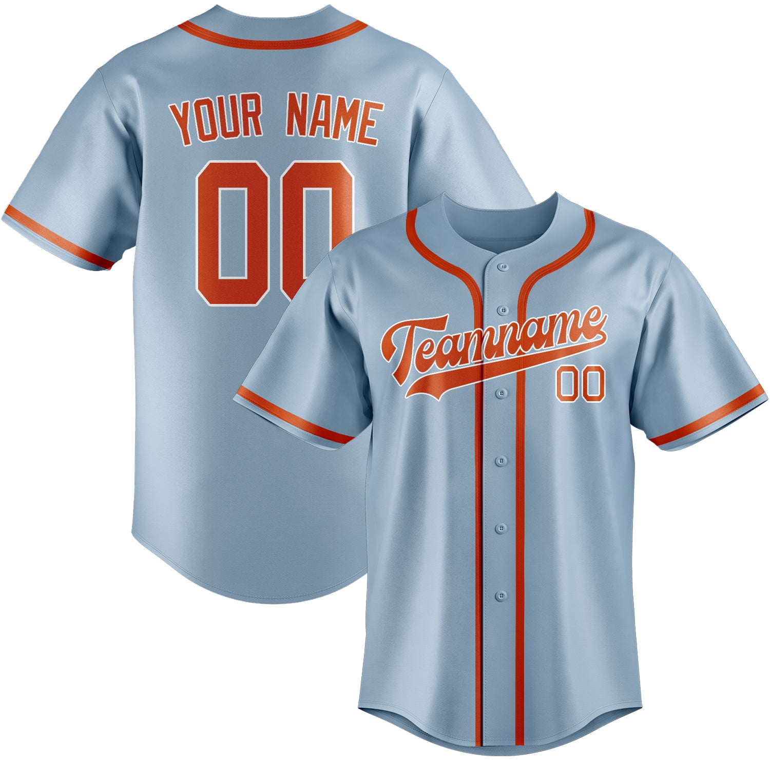 Custom Light Blue Orange Red Baseball Jersey