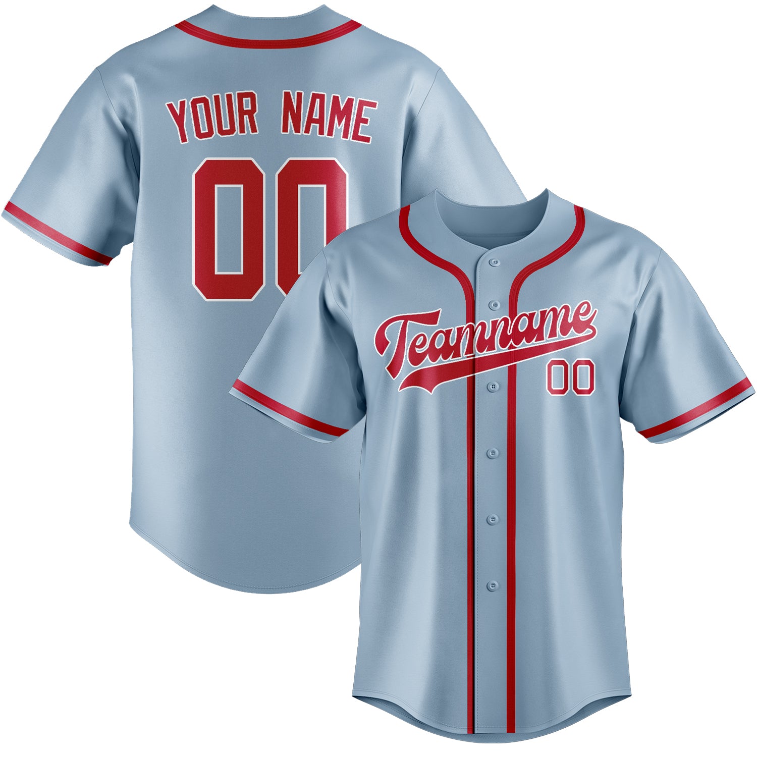 Custom Light Blue Red Baseball Jersey