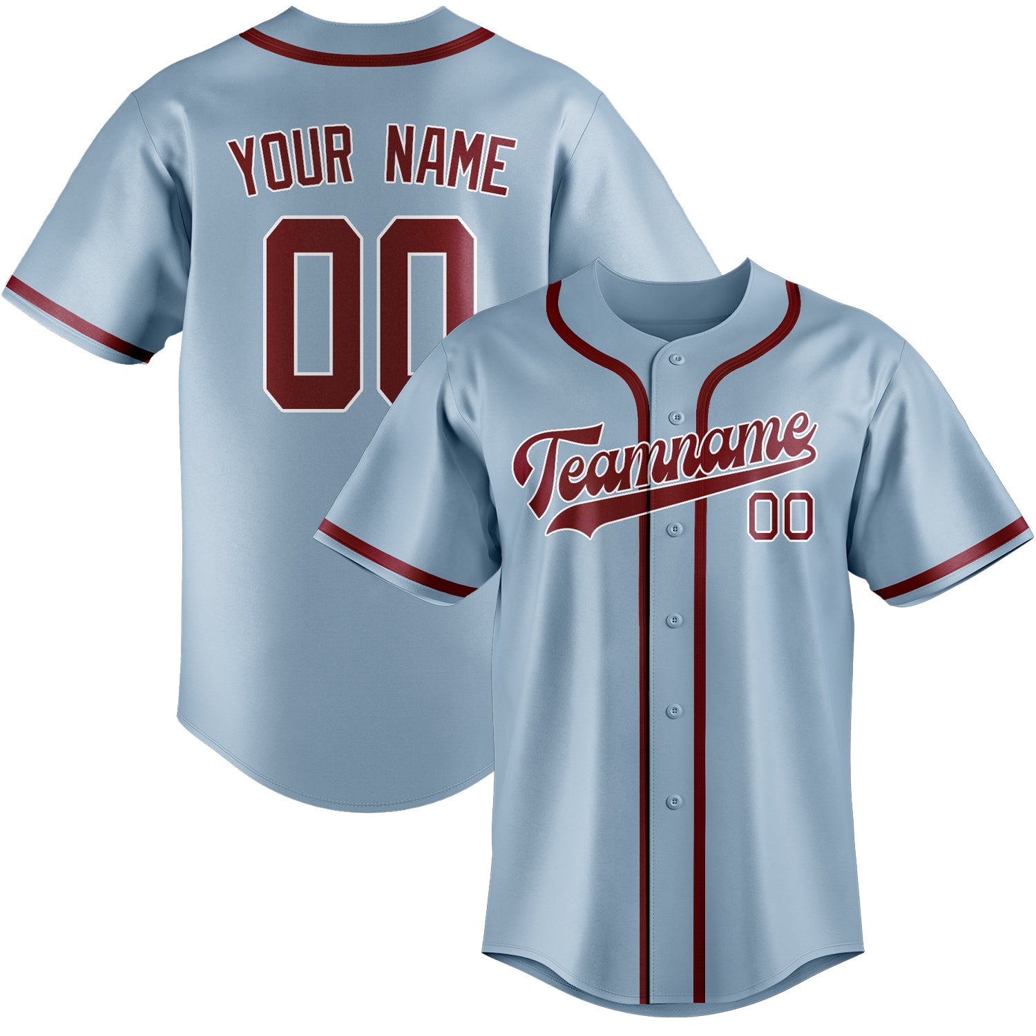 Custom Light Blue Crimson Red Baseball Jersey