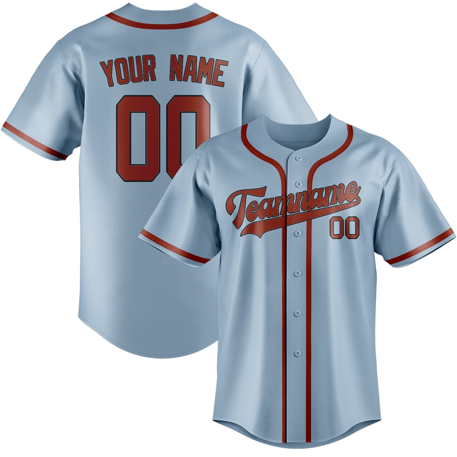 Custom Light Blue Coral Red Baseball Jersey