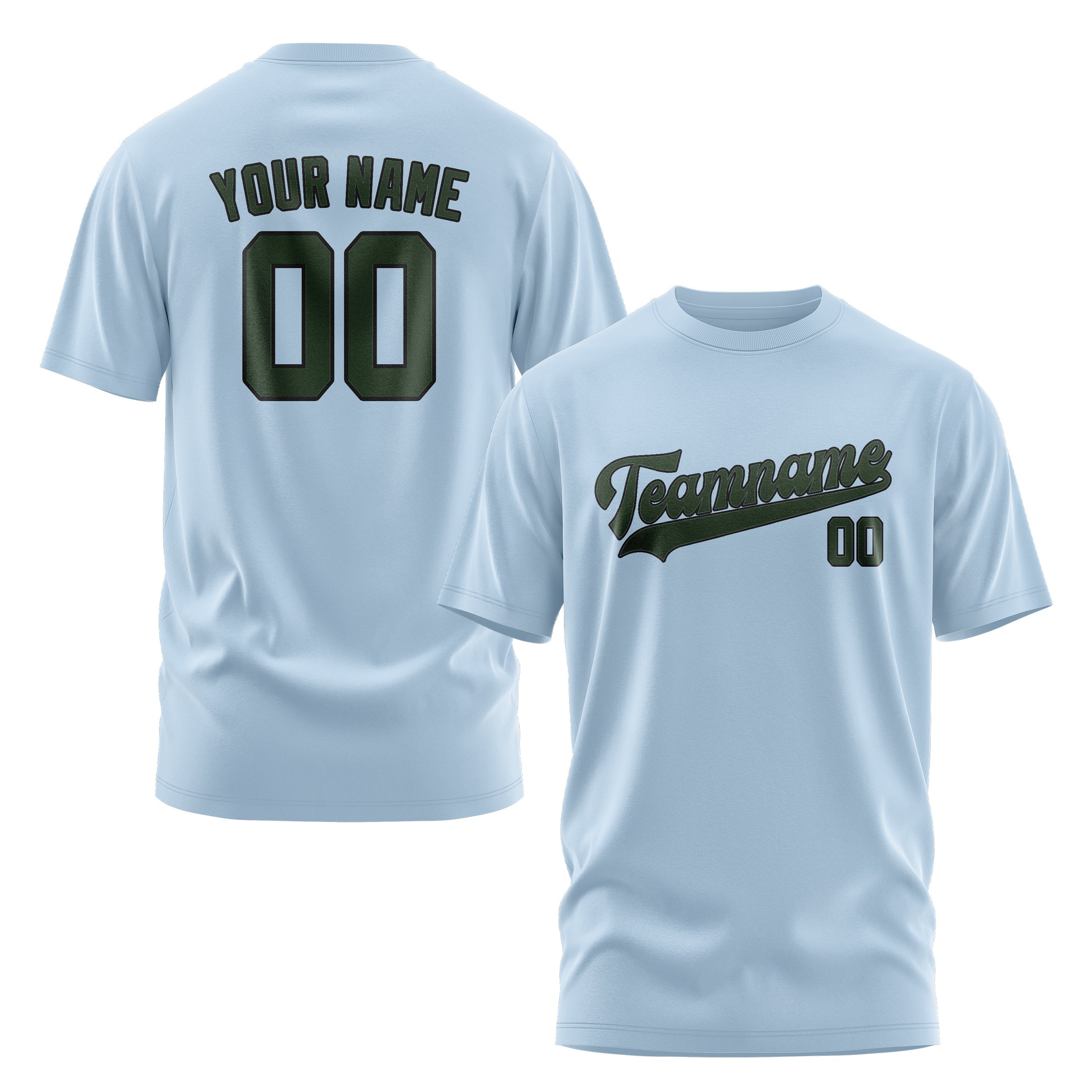 Custom Light Blue Dark Green T-Shirt