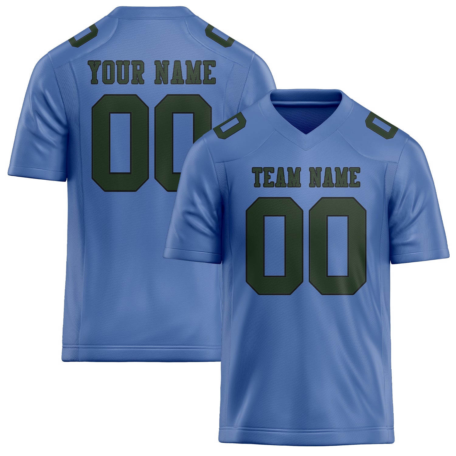 Custom Light Blue Dark Green Football Jersey