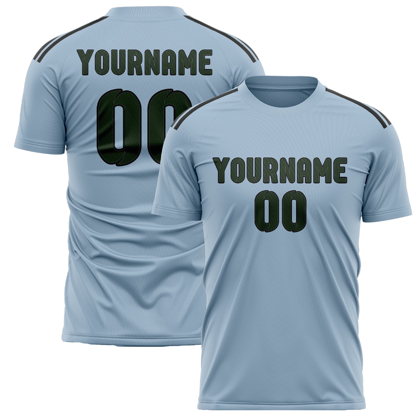 Custom Light Blue Dark Green Soccer Jersey