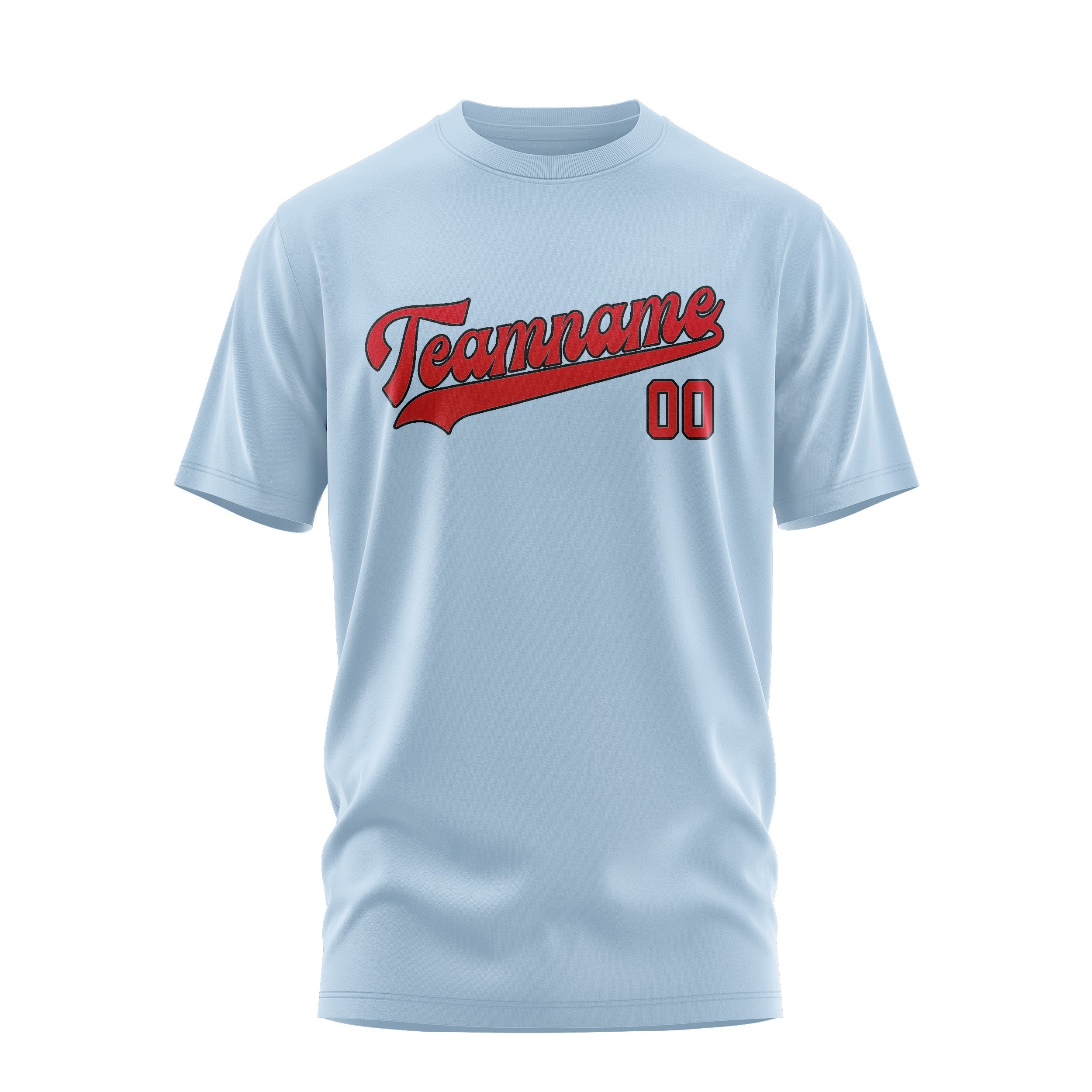 Custom Light Blue Red T-Shirt