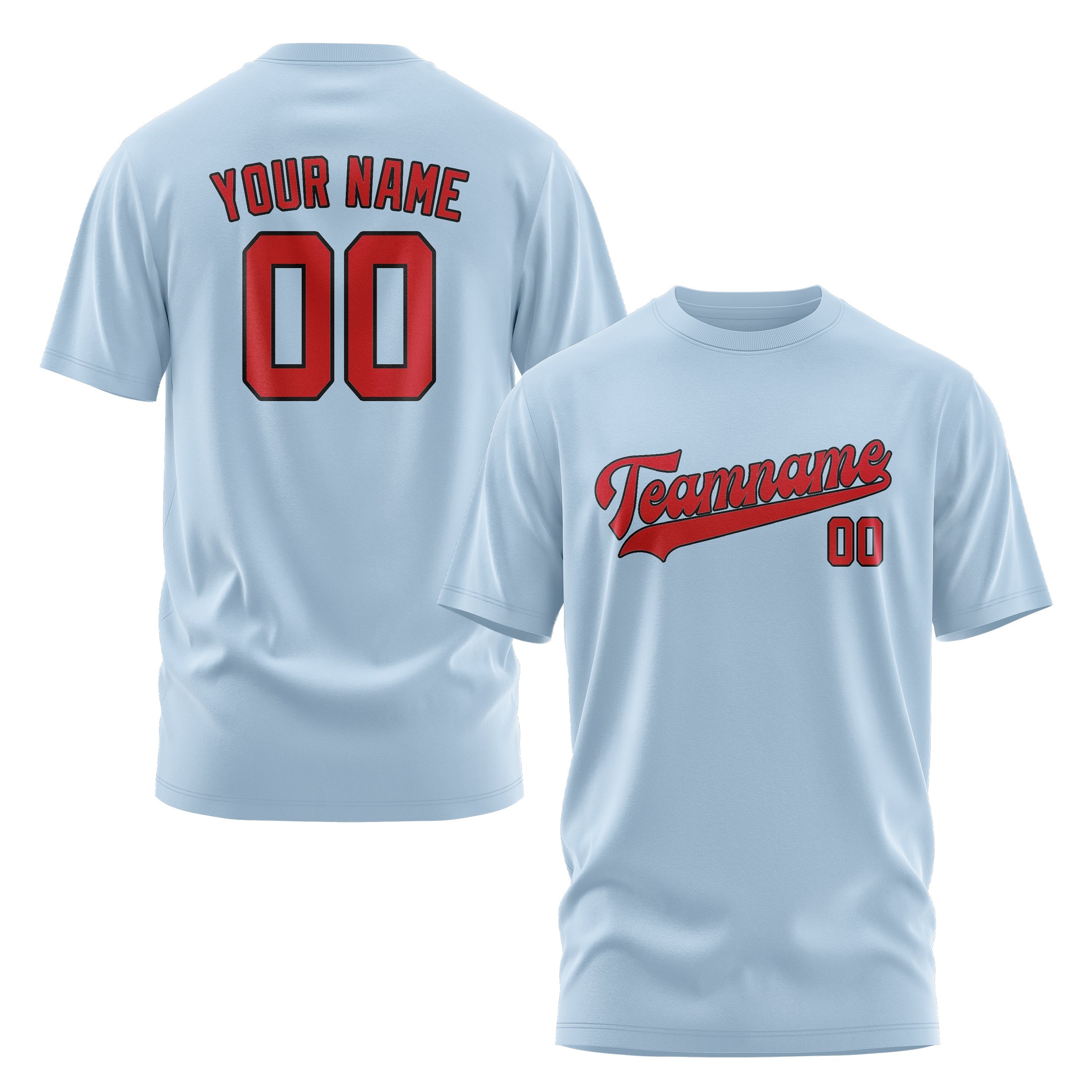 Custom Light Blue Red T-Shirt