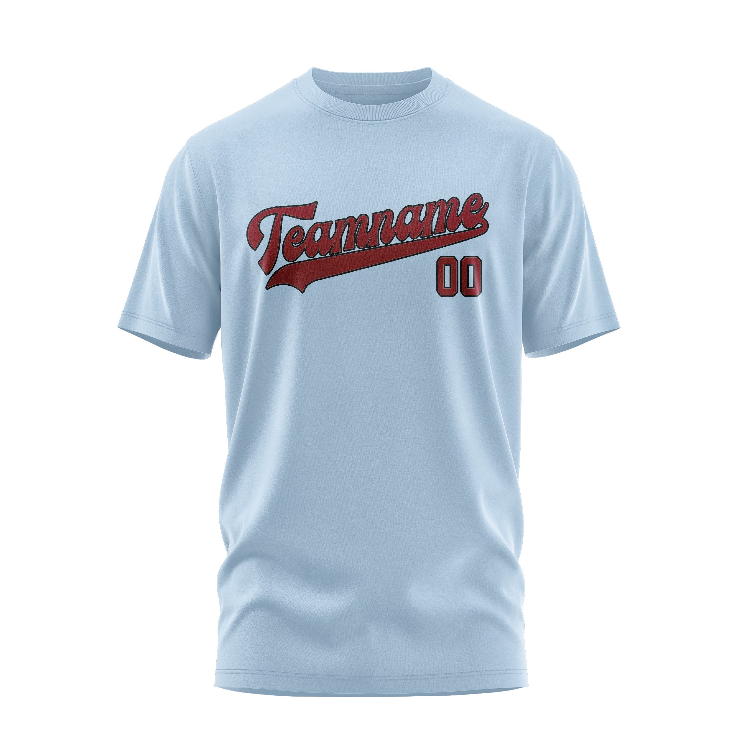 Custom Light Blue Crimson Red T-Shirt