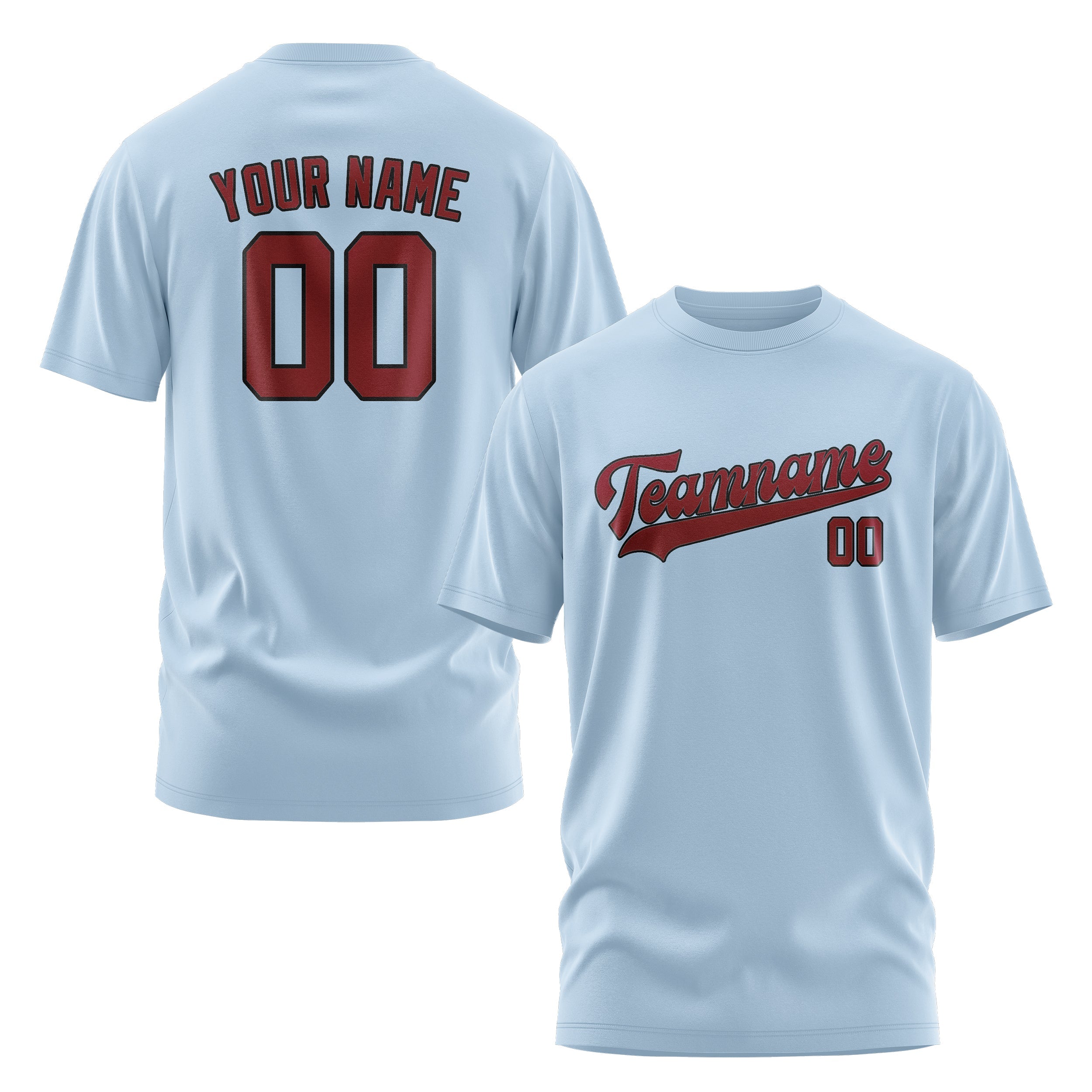 Custom Light Blue Crimson Red T-Shirt