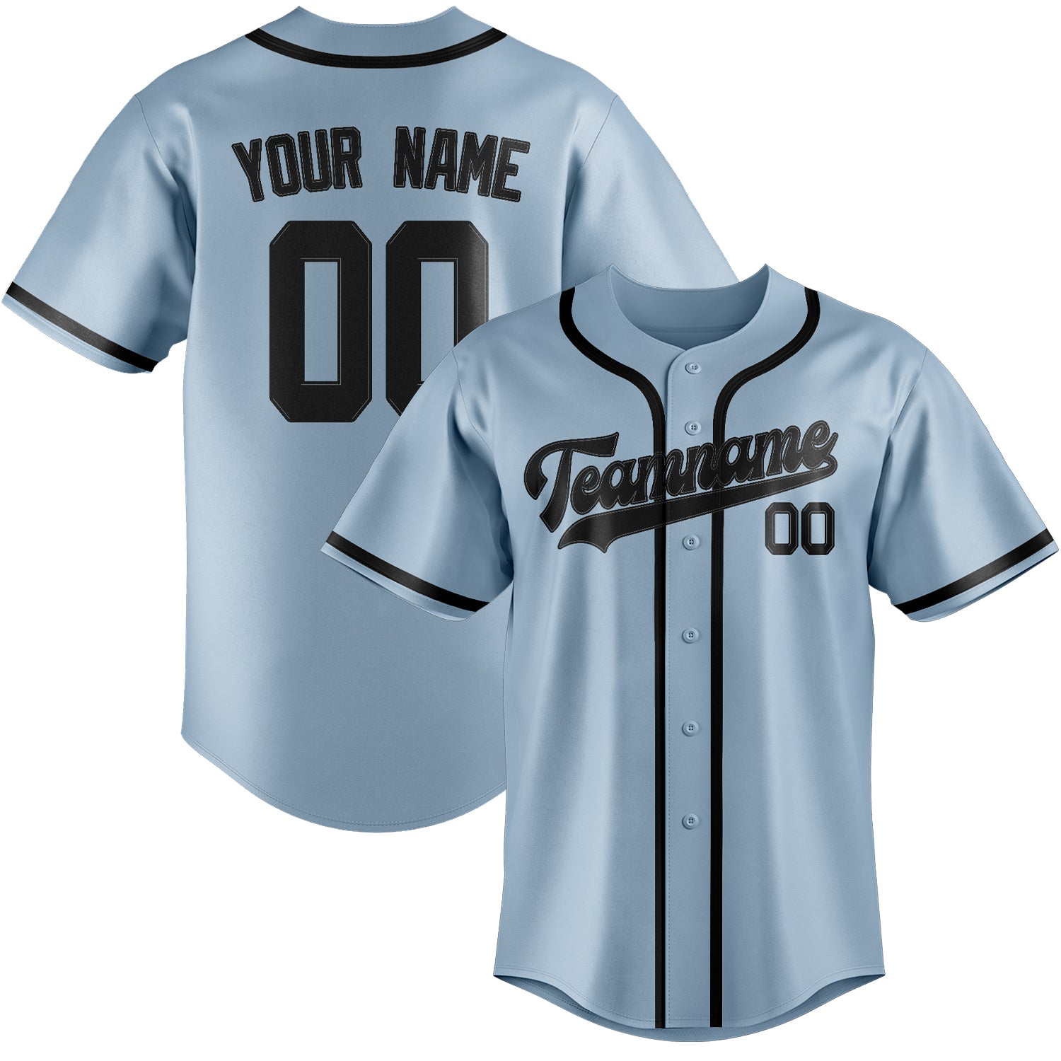 Custom Light Blue Black Baseball Jersey