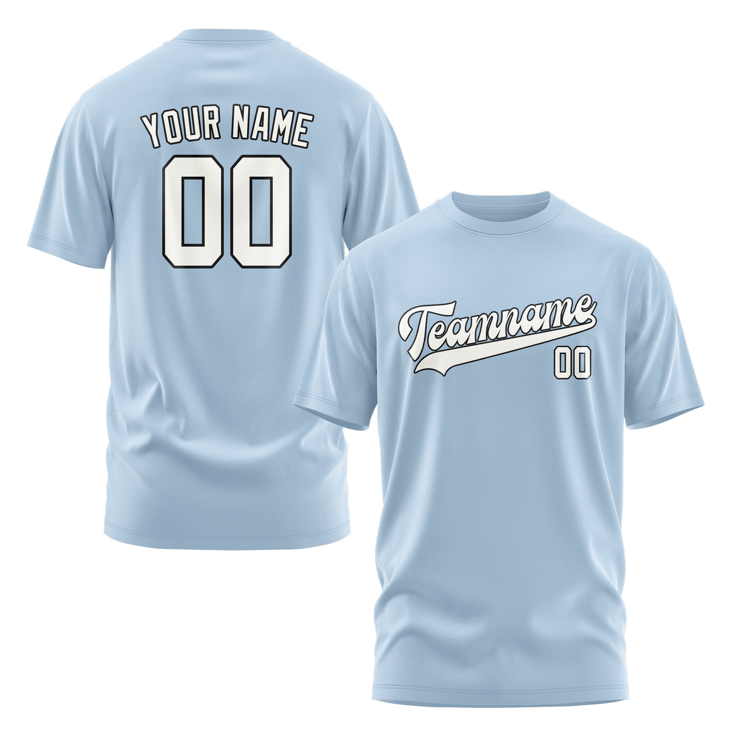 Custom Light Blue White T-Shirt