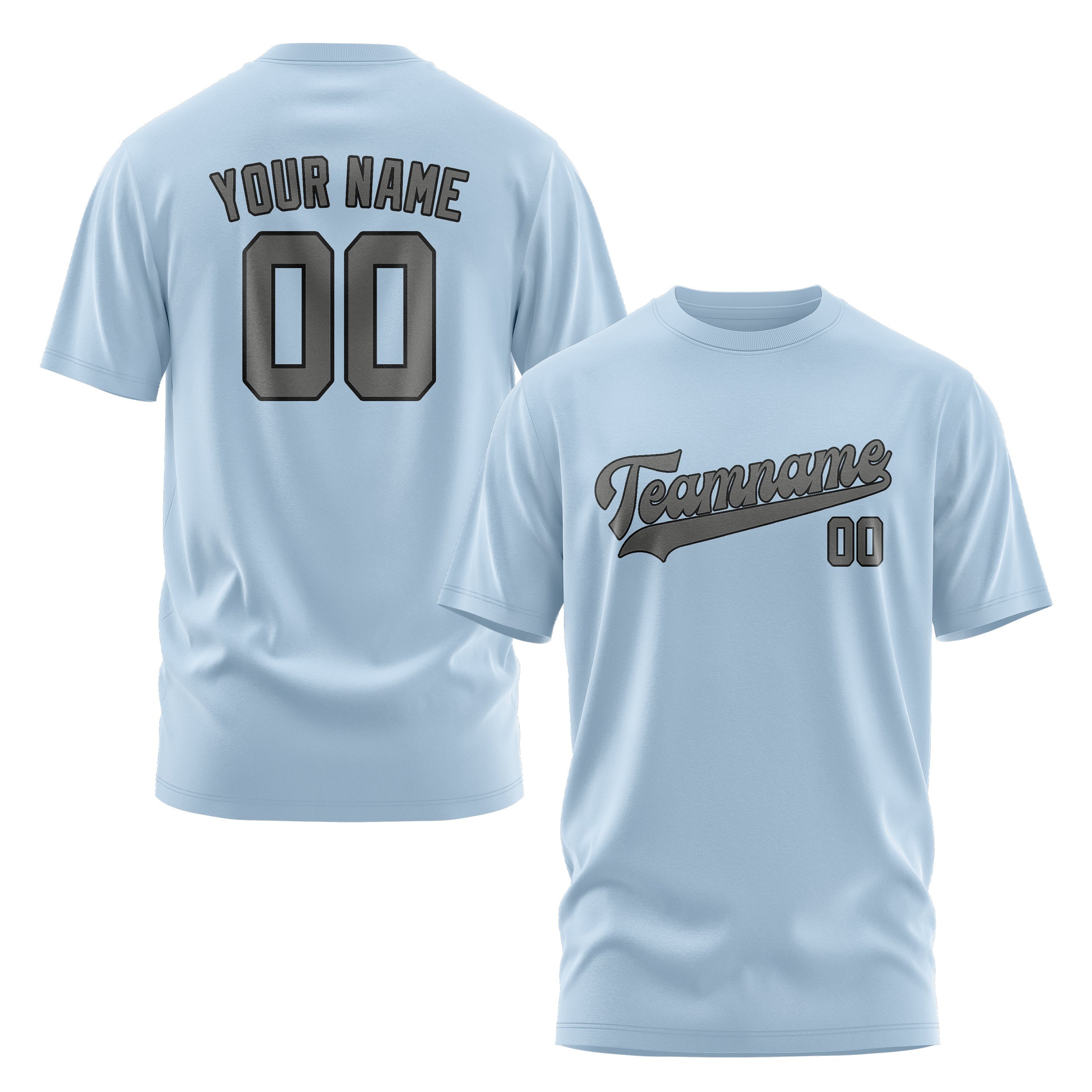 Custom Light Blue Dark Grey T-Shirt