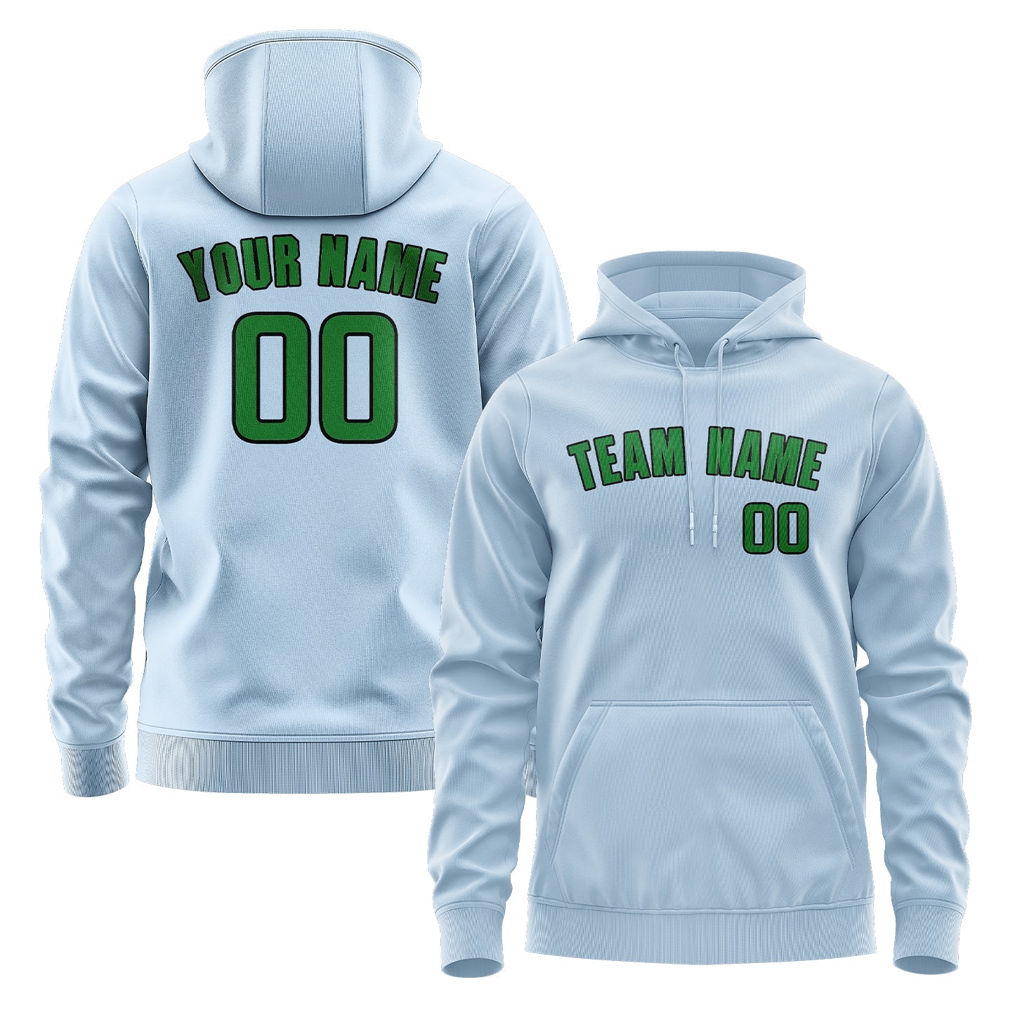 Custom Light Blue Emerald Green Hoodie
