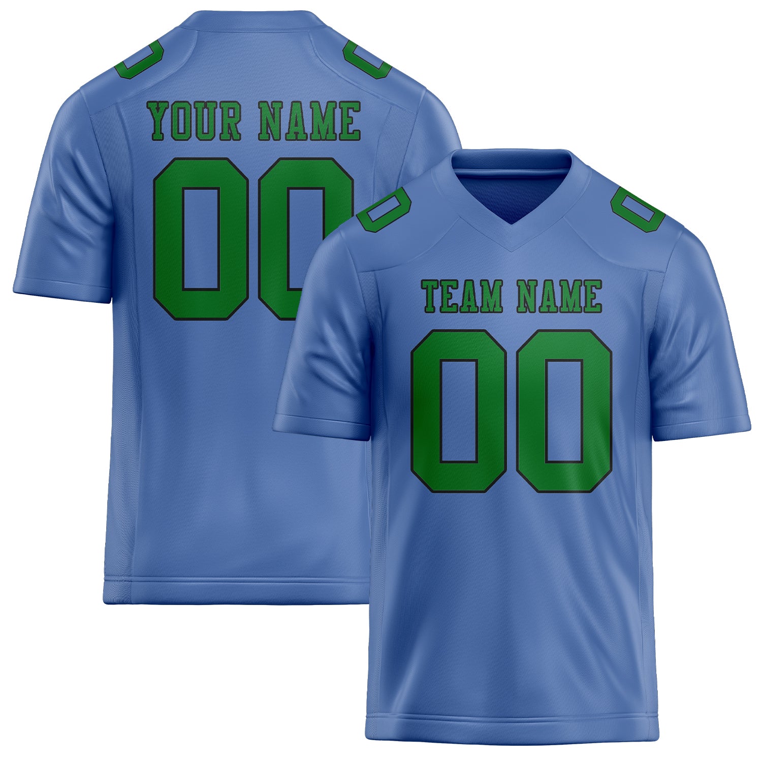 Custom Light Blue Emerald Green Football Jersey