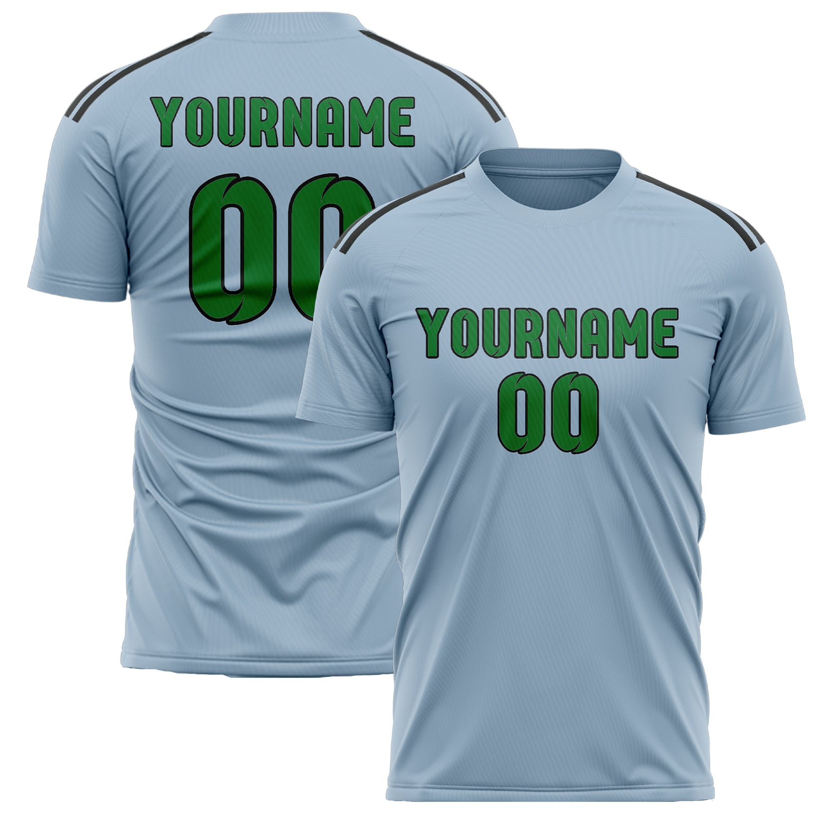 Custom Light Blue Emerald Green Soccer Jersey