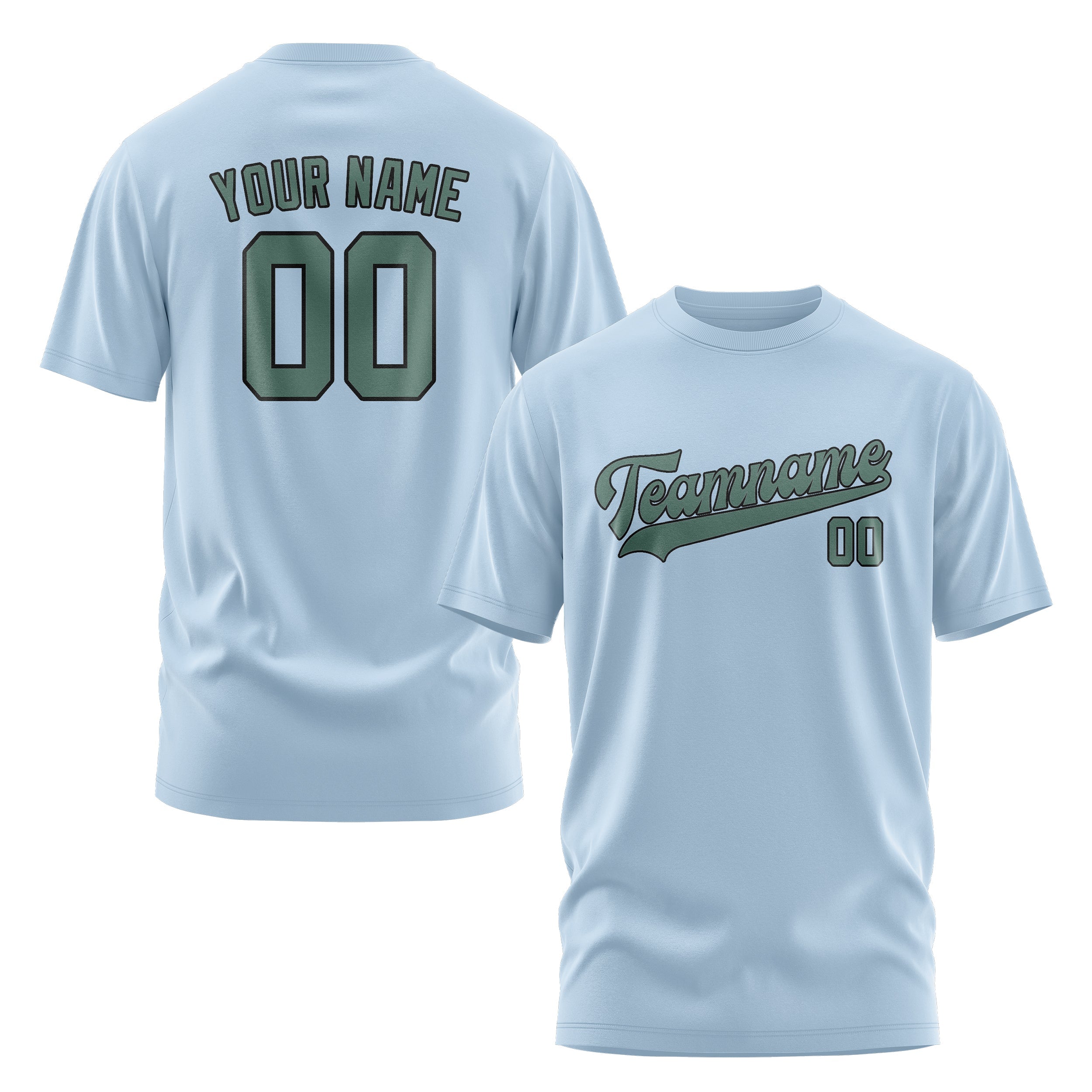 Custom Light Blue Blue Green T-Shirt
