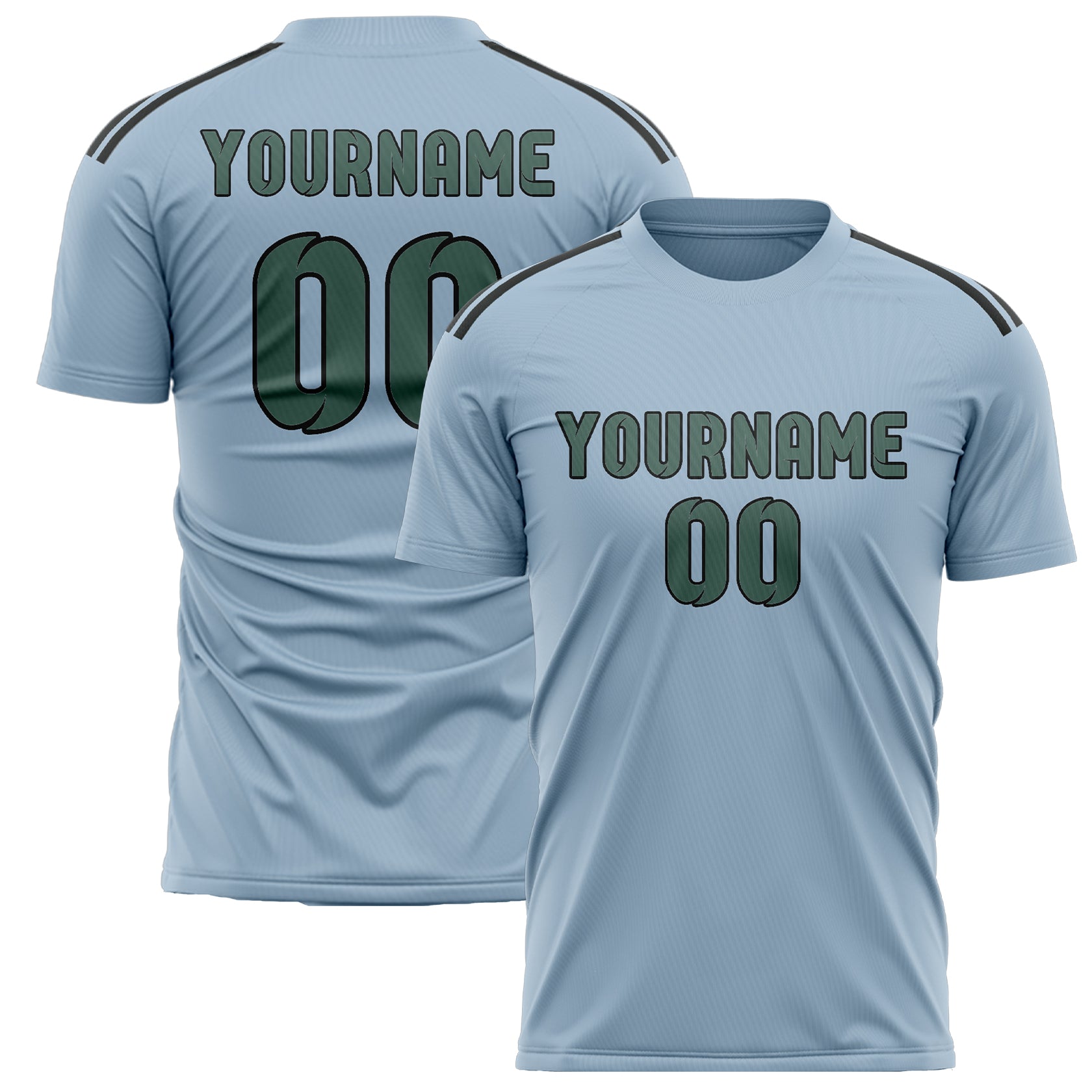 Custom Light Blue Blue Green Soccer Jersey