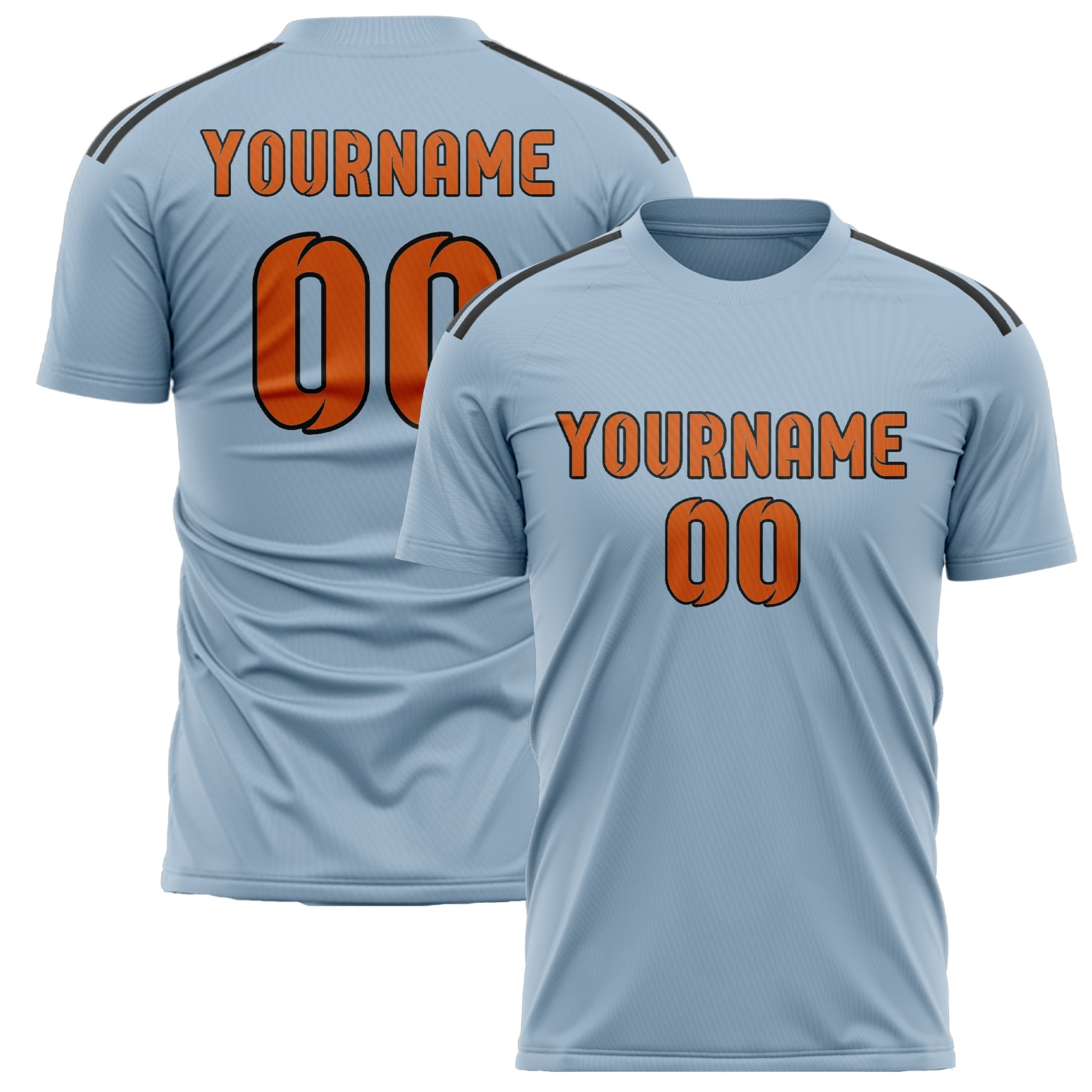 Custom Light Blue Orange Soccer Jersey