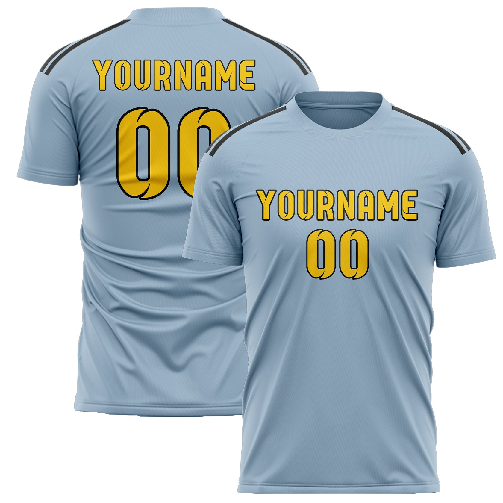 Custom Light Blue Gold Soccer Jersey