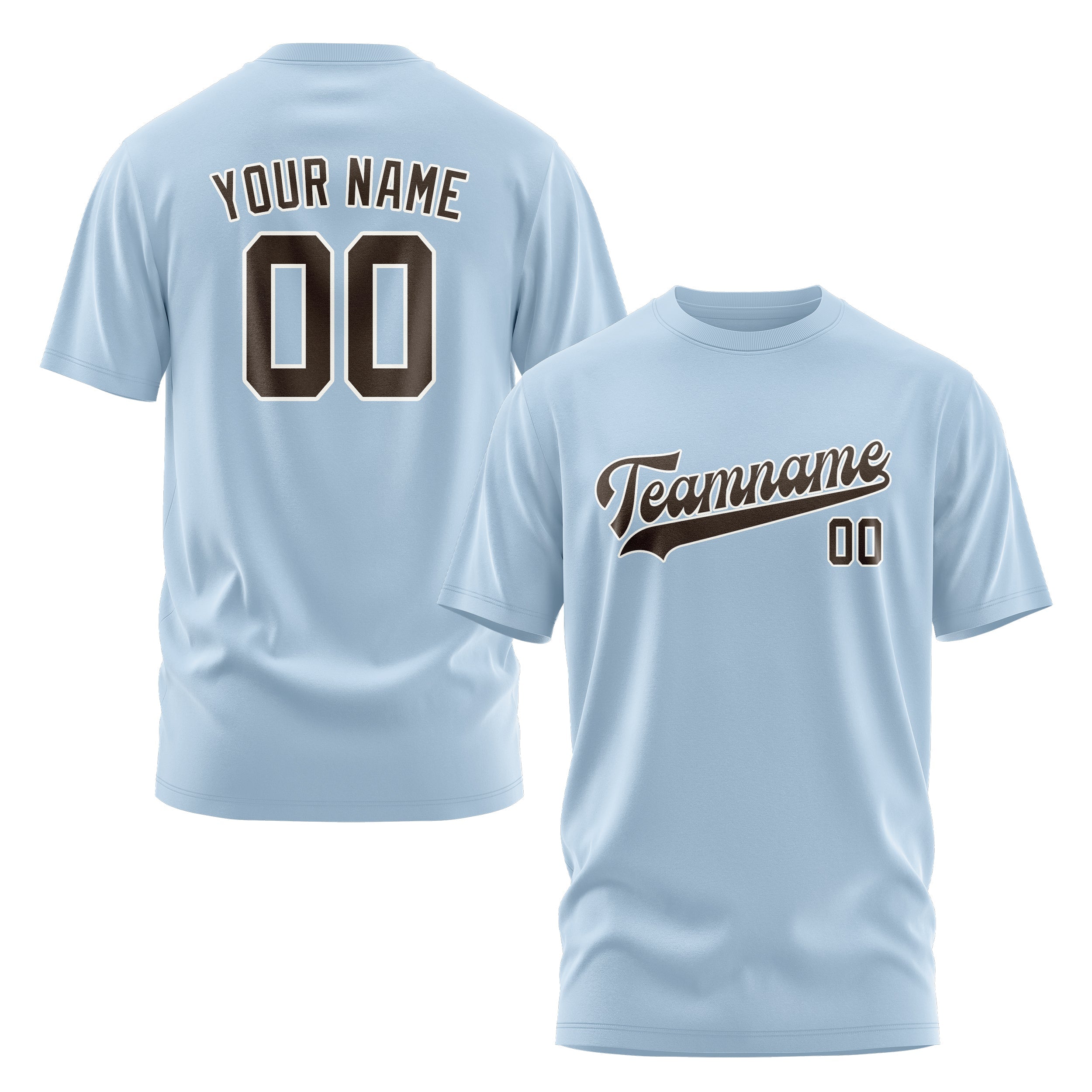 Custom Light Blue Brown T-Shirt