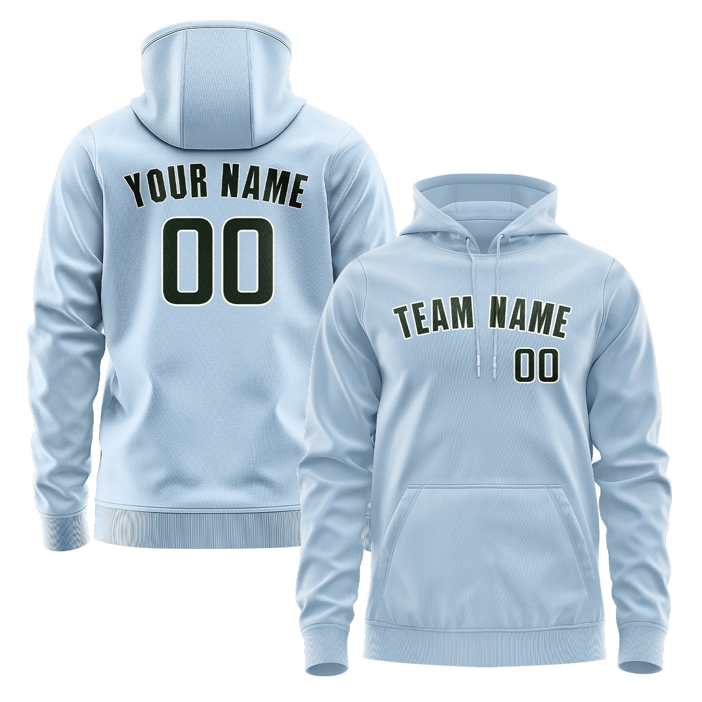 Custom Light Blue Dark Green Hoodie