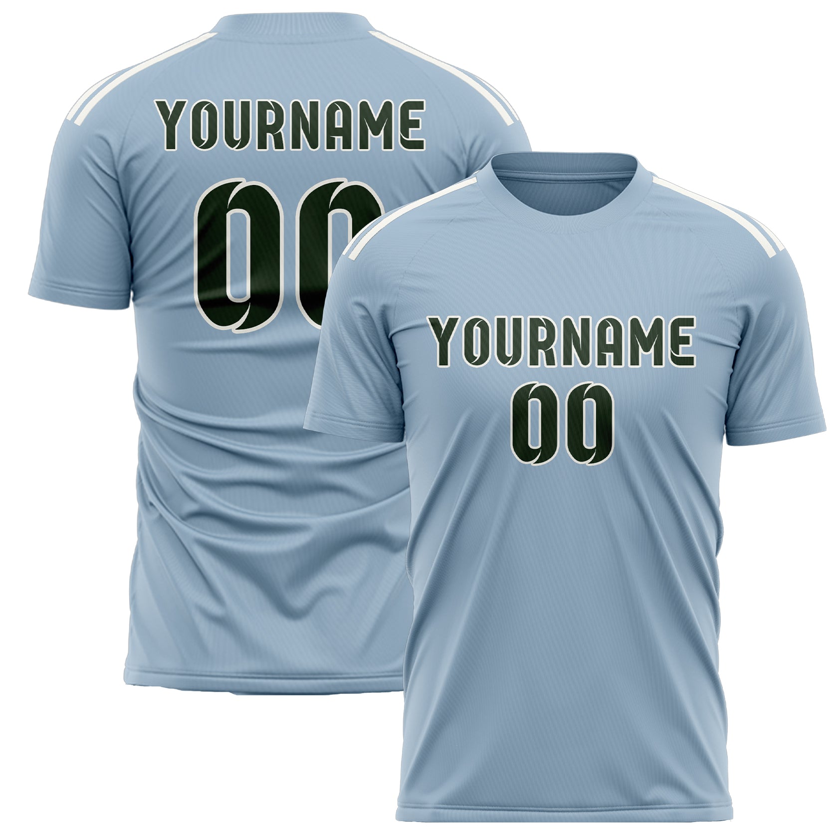 Custom Light Blue Dark Green Soccer Jersey