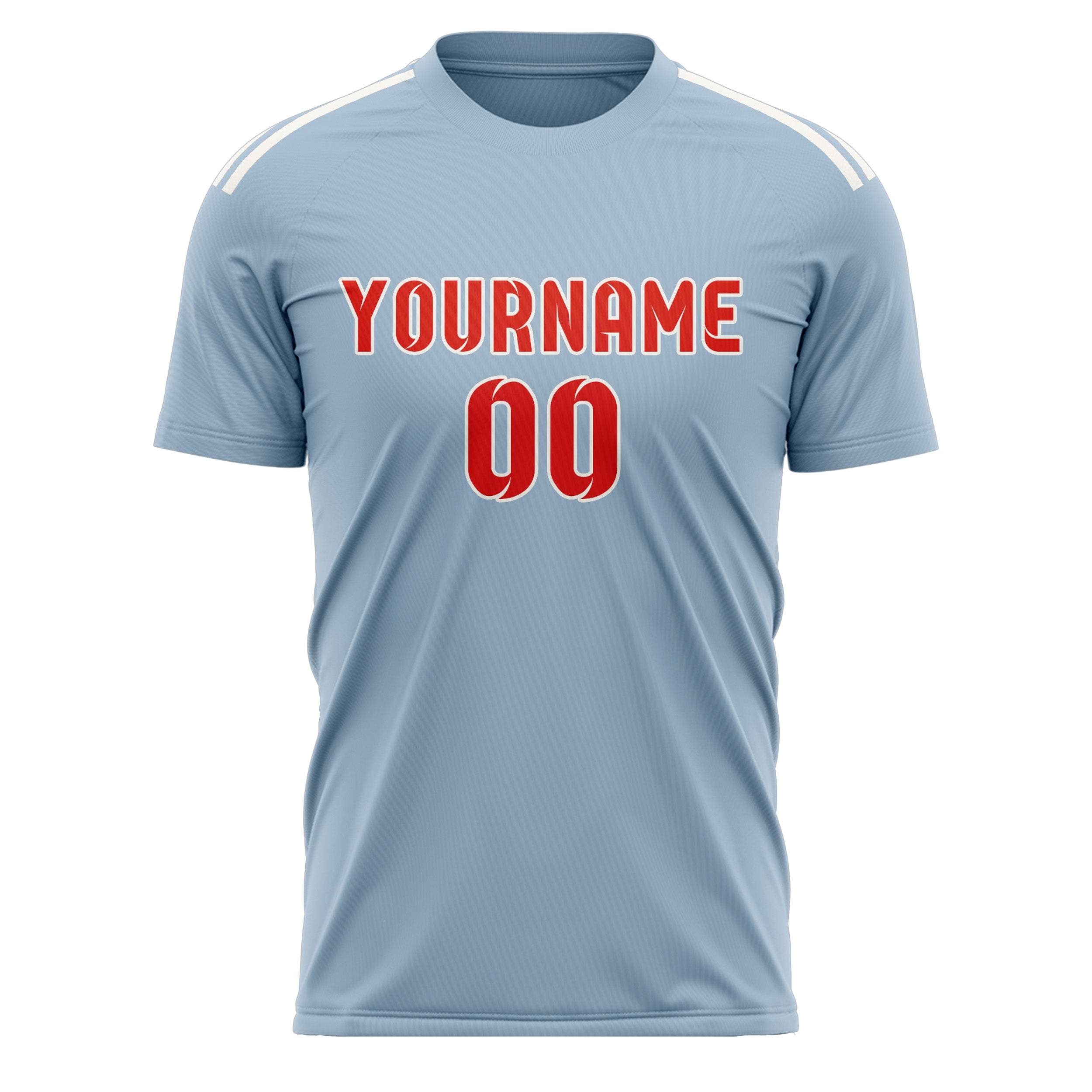 Custom Light Blue Orange Red Soccer Jersey