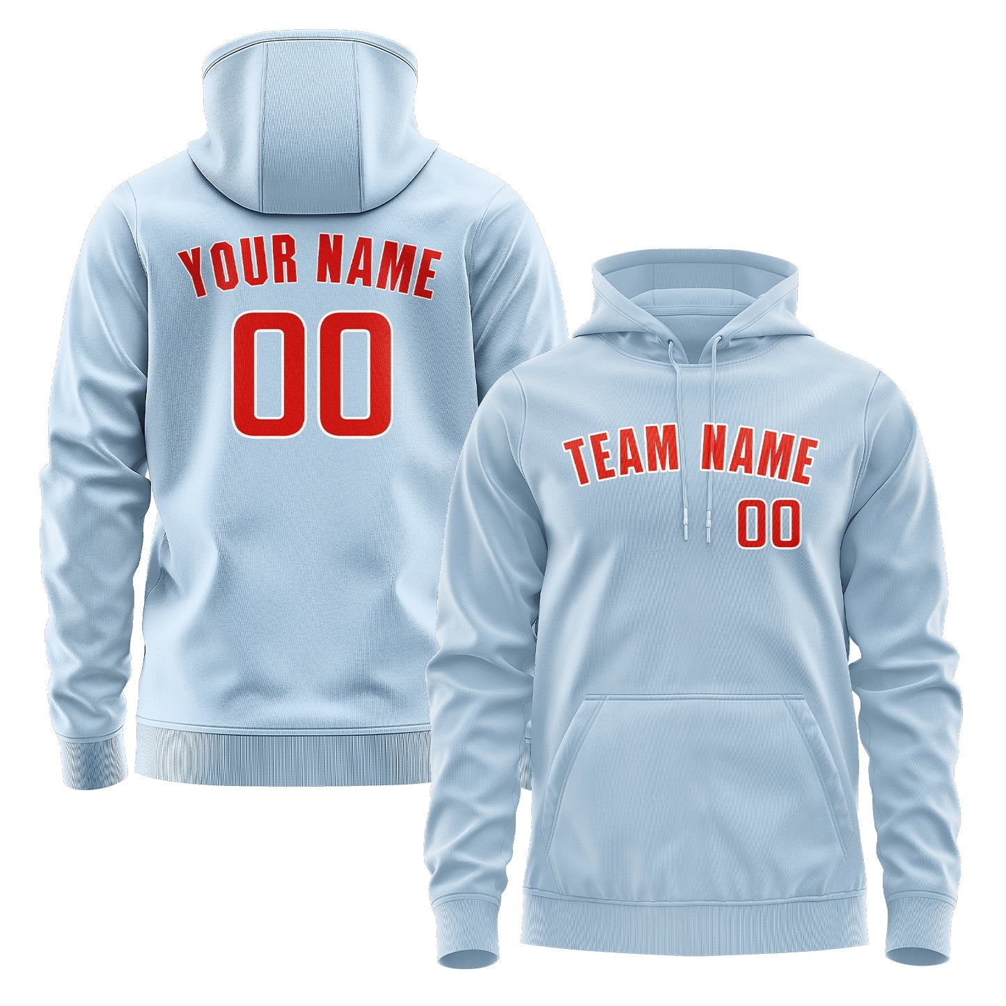 Custom Light Blue Orange Red Hoodie