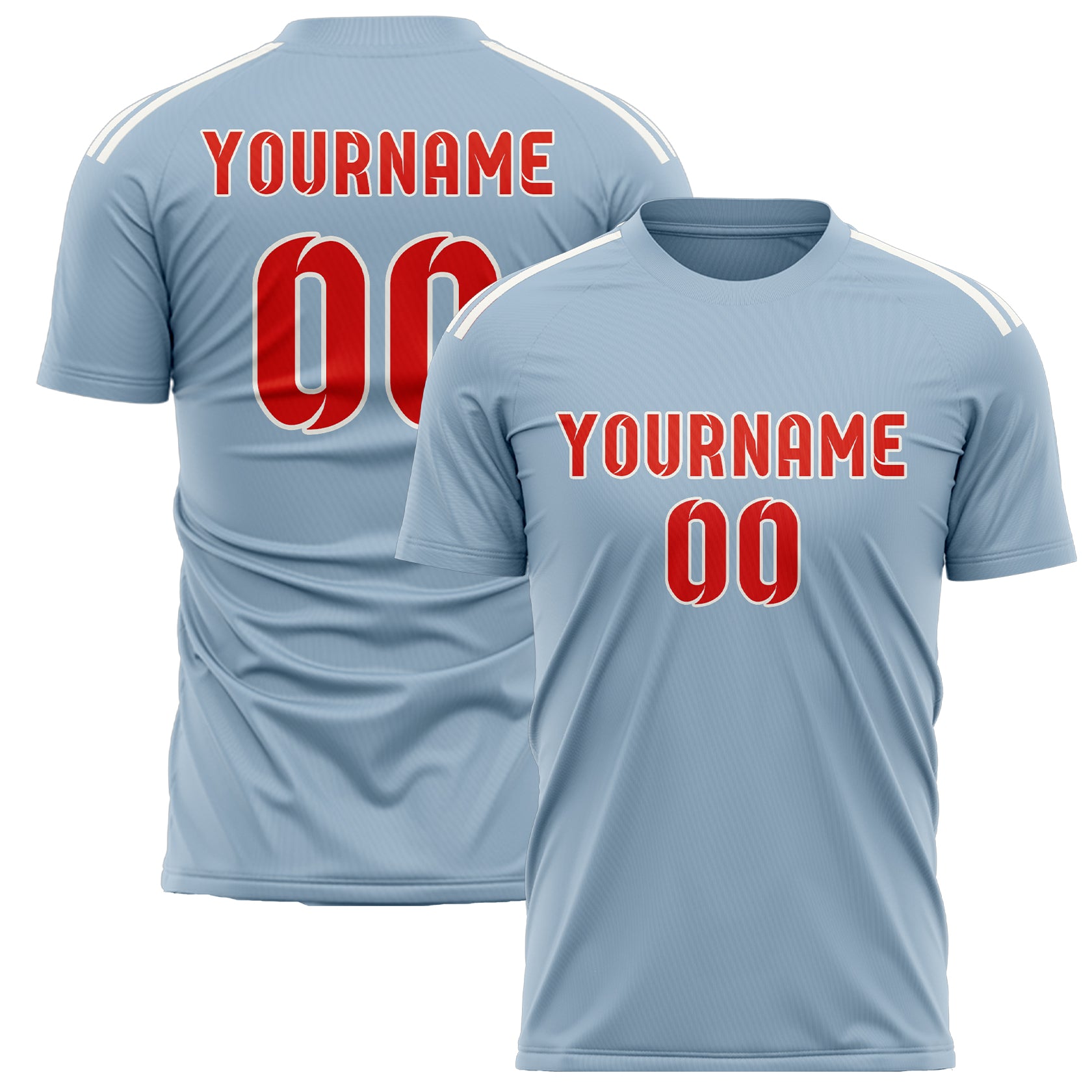 Custom Light Blue Orange Red Soccer Jersey