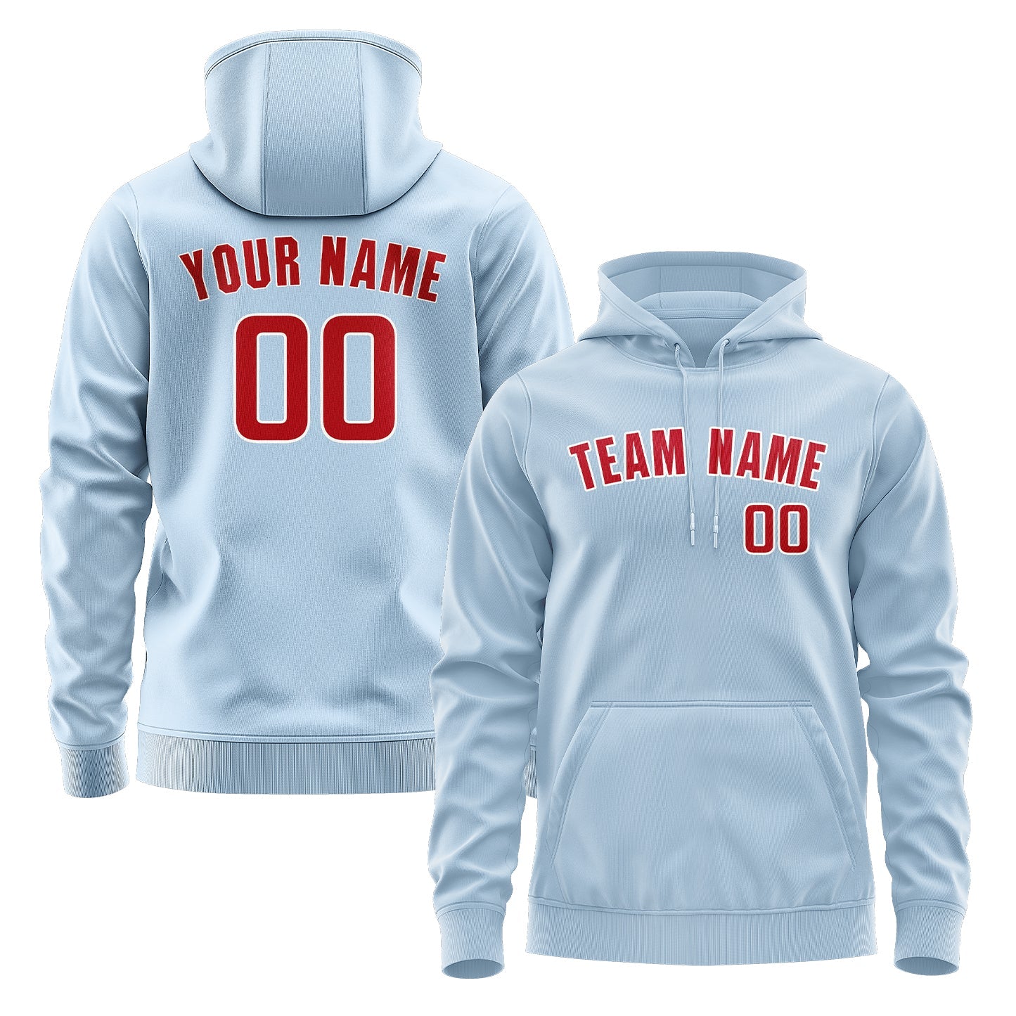 Custom Light Blue Red Hoodie