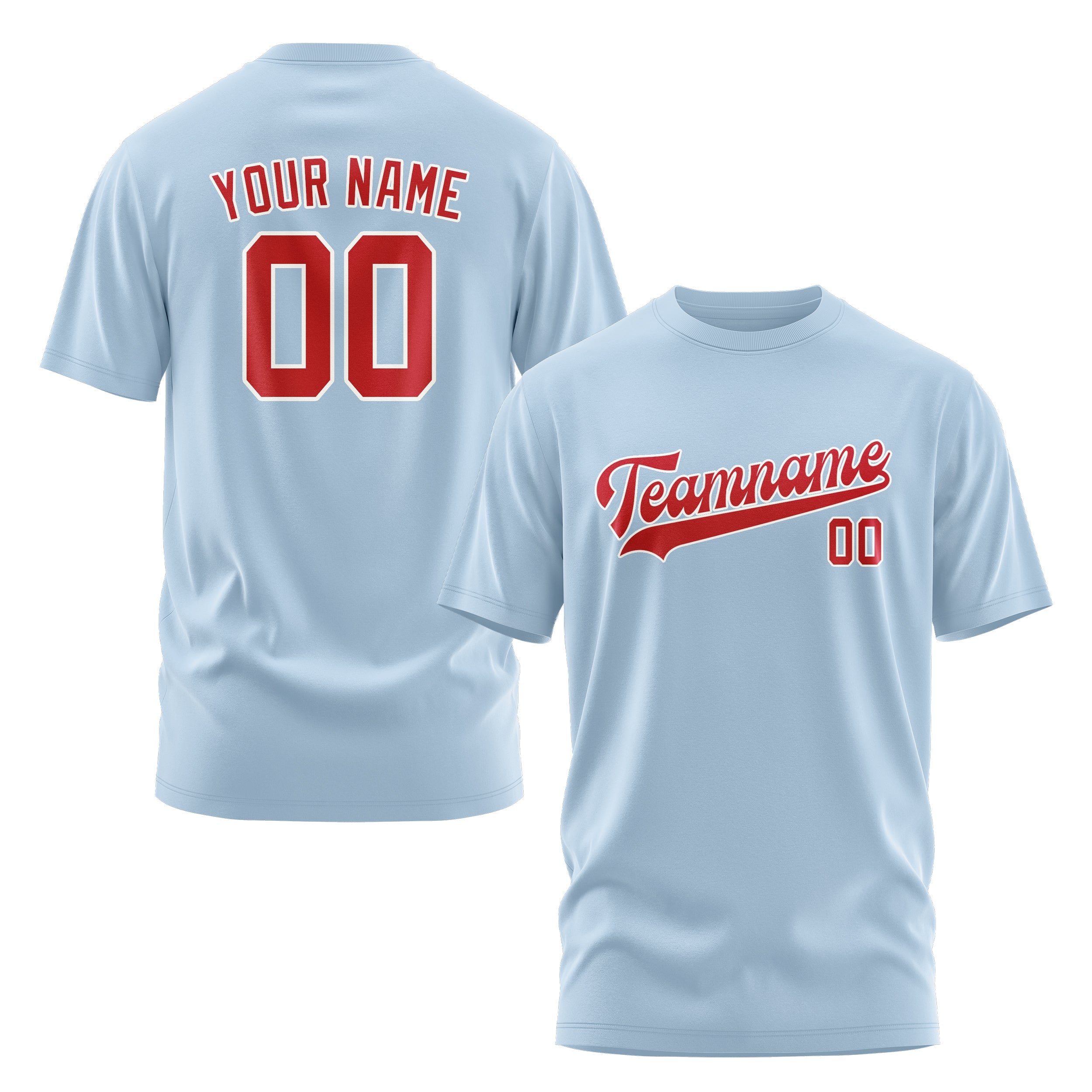Custom Light Blue Red T-Shirt