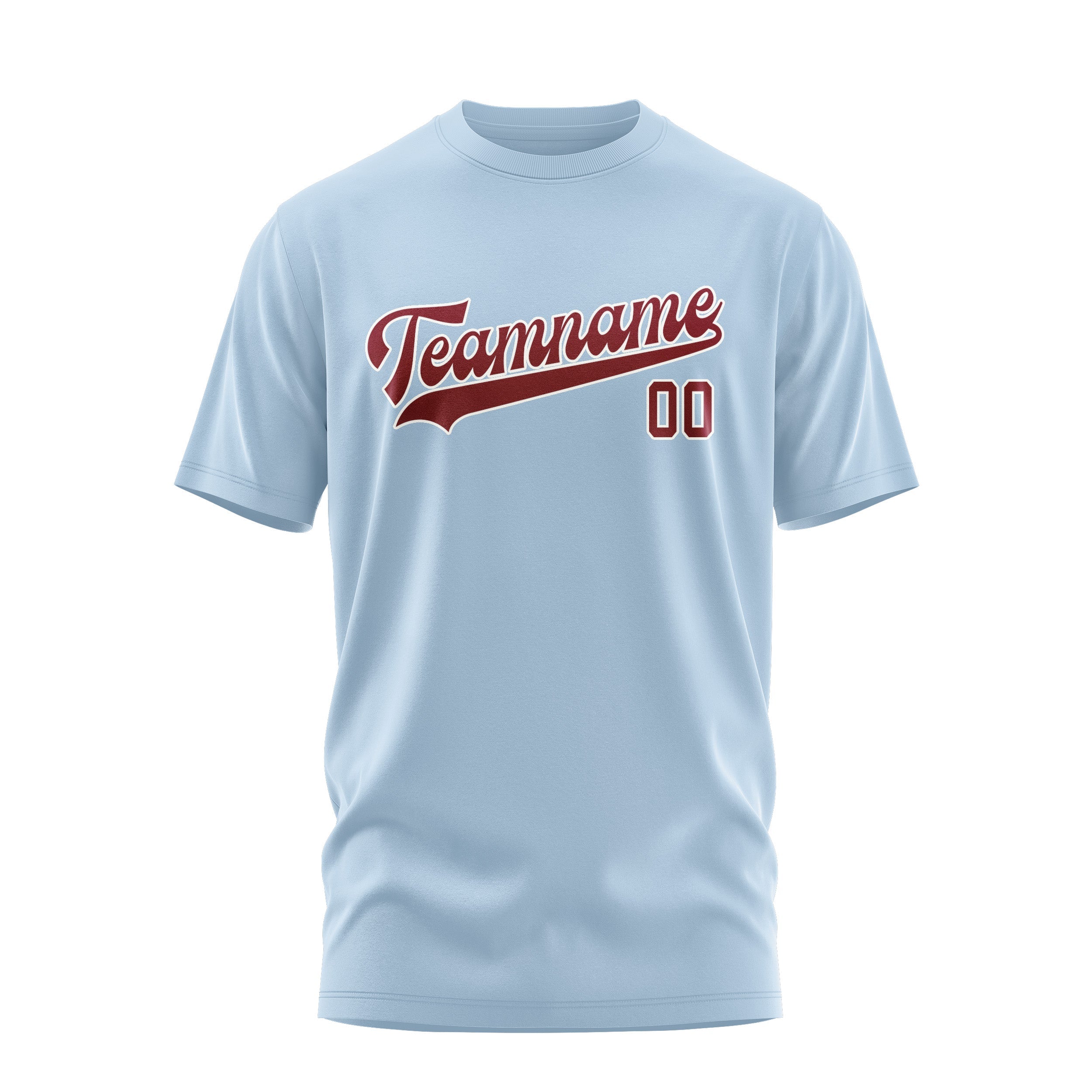 Custom Light Blue Crimson Red T-Shirt