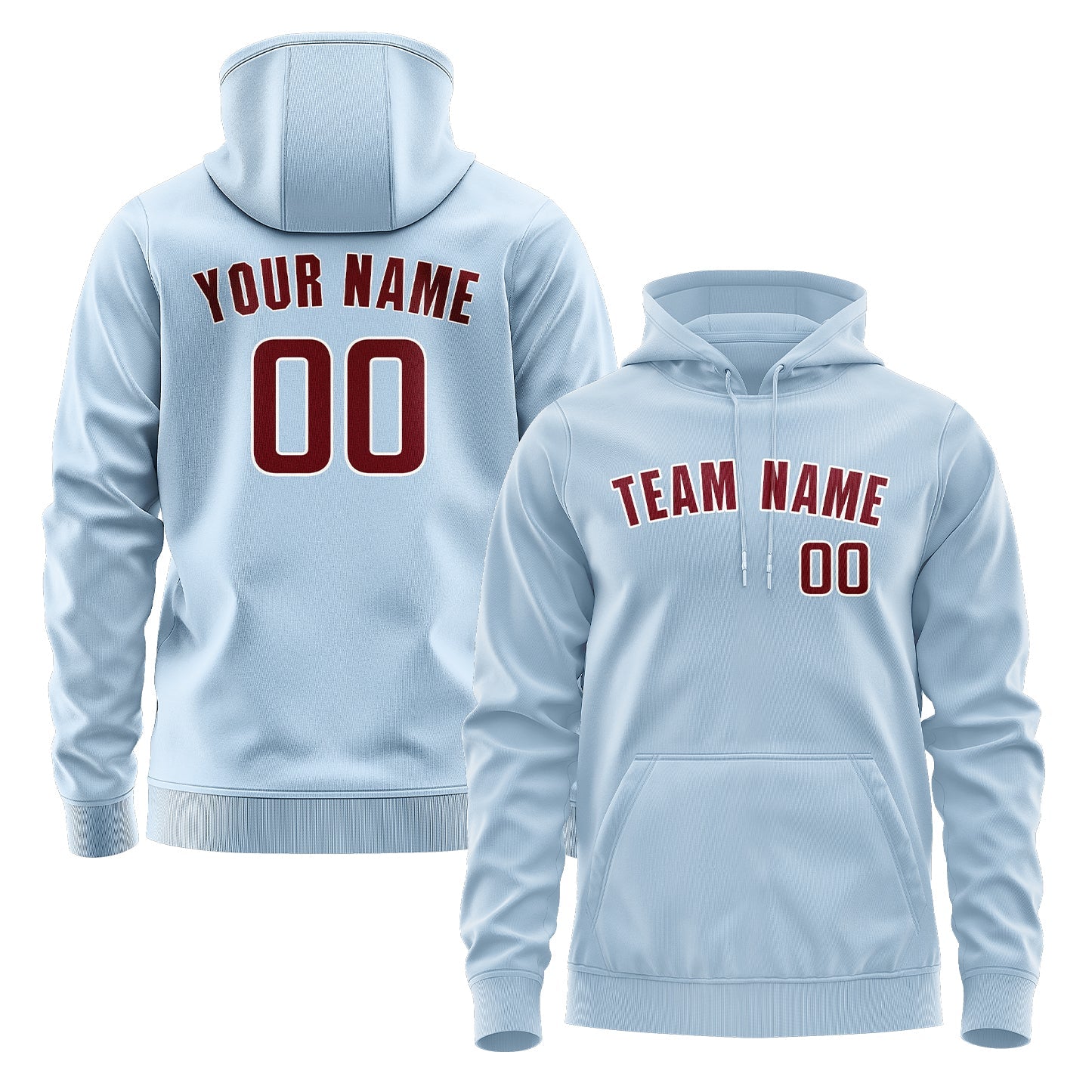 Custom Light Blue Crimson Red Hoodie