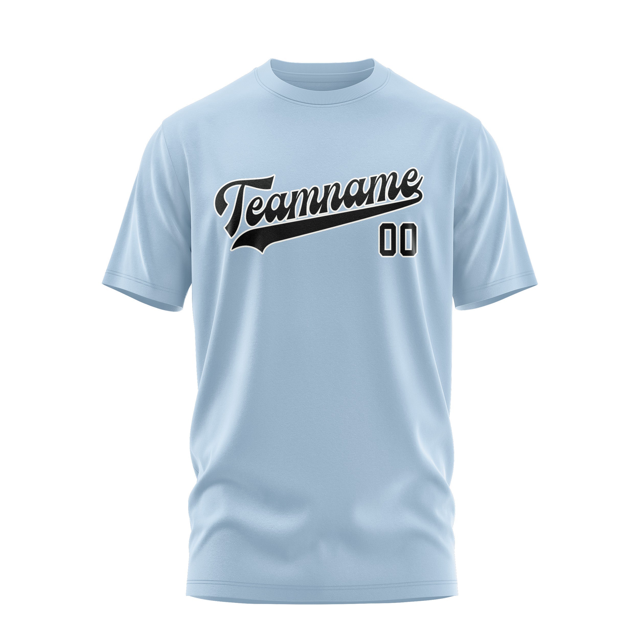 Custom Light Blue Black T-Shirt