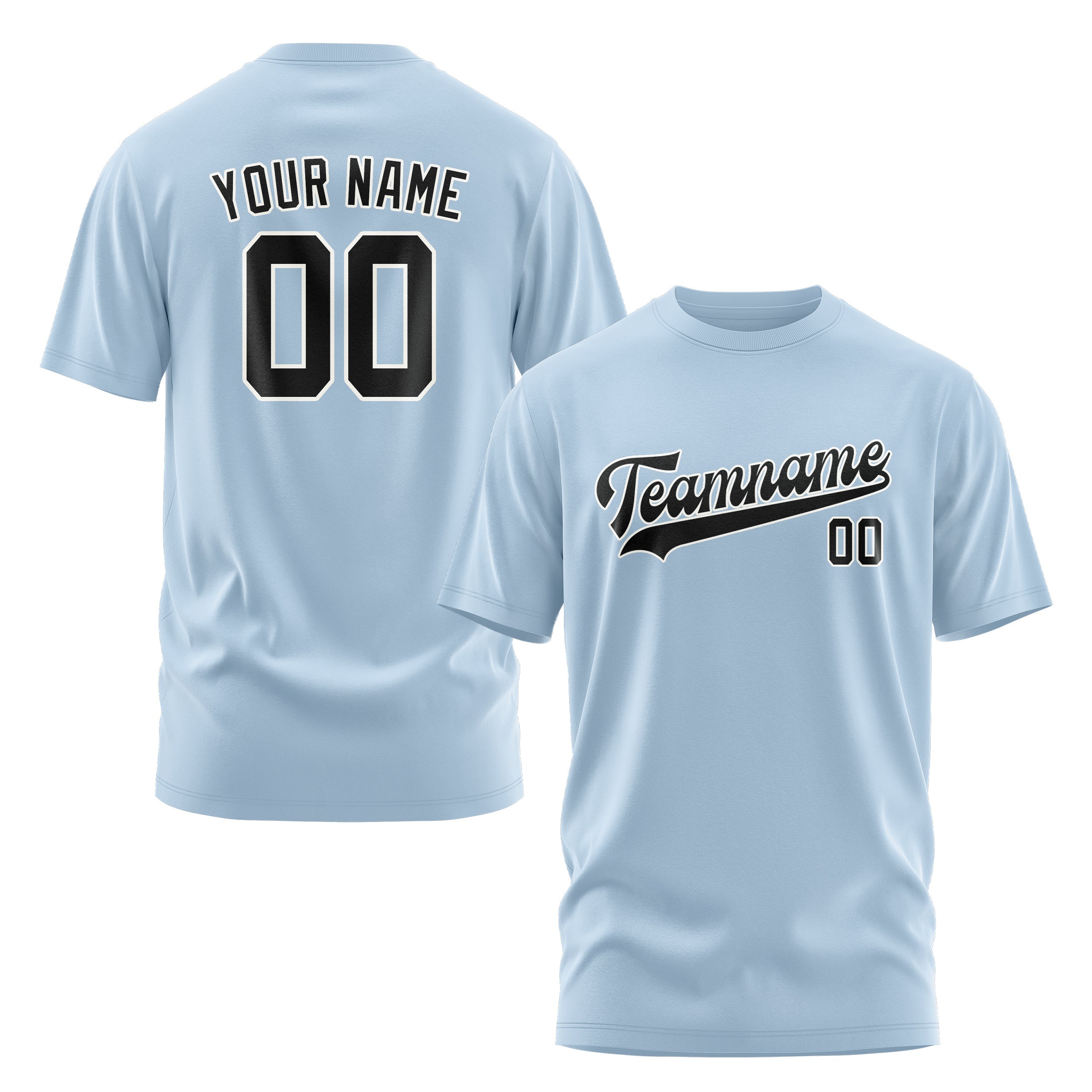Custom Light Blue Black T-Shirt