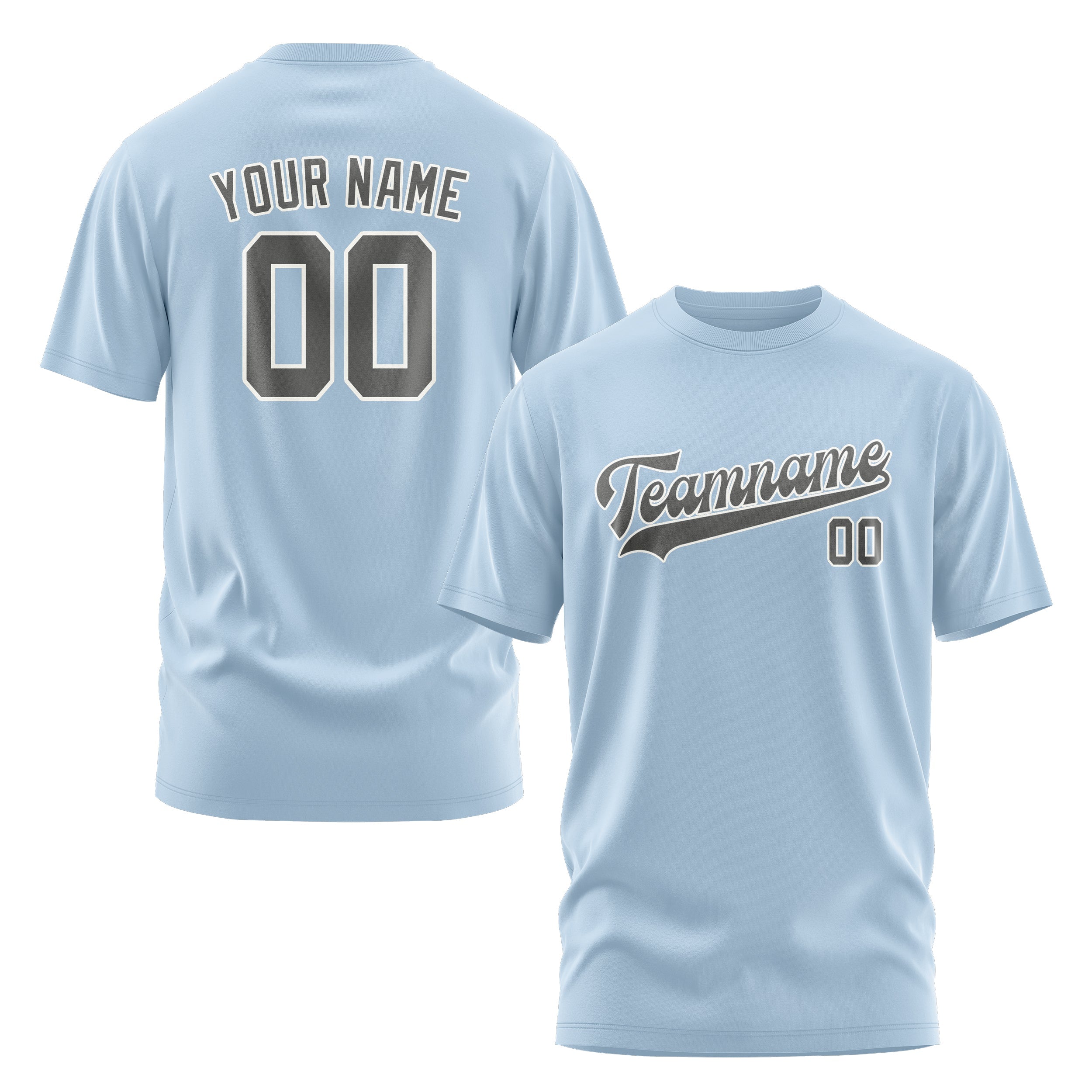 Custom Light Blue Dark Grey T-Shirt