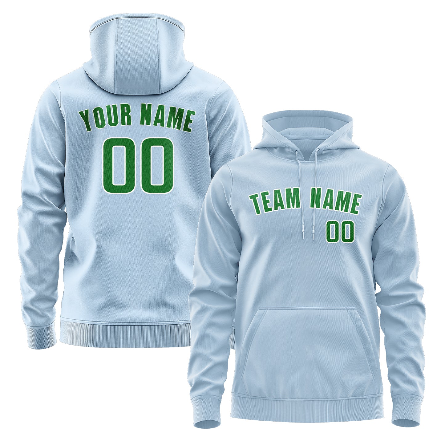 Custom Light Blue Emerald Green Hoodie