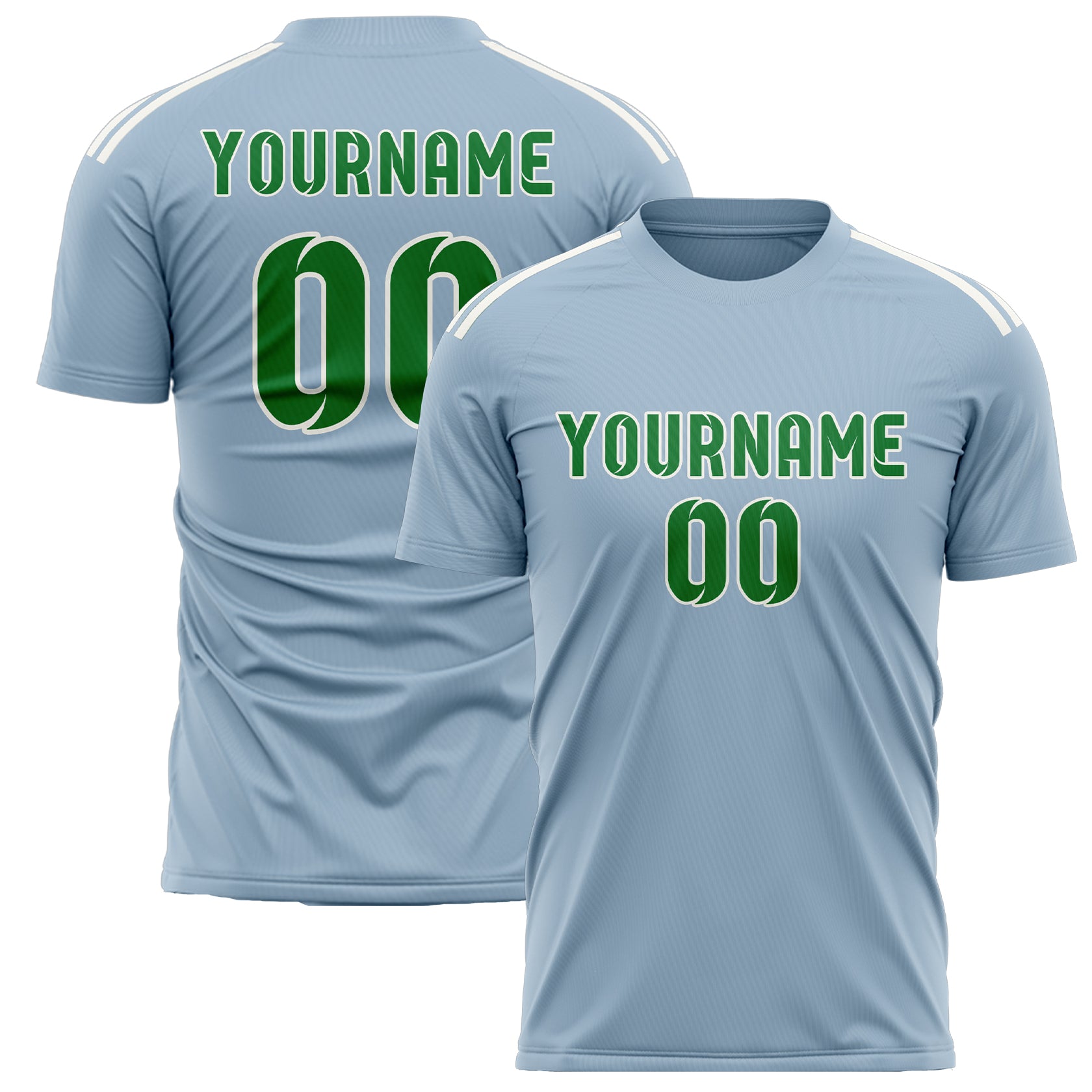 Custom Light Blue Emerald Green Soccer Jersey