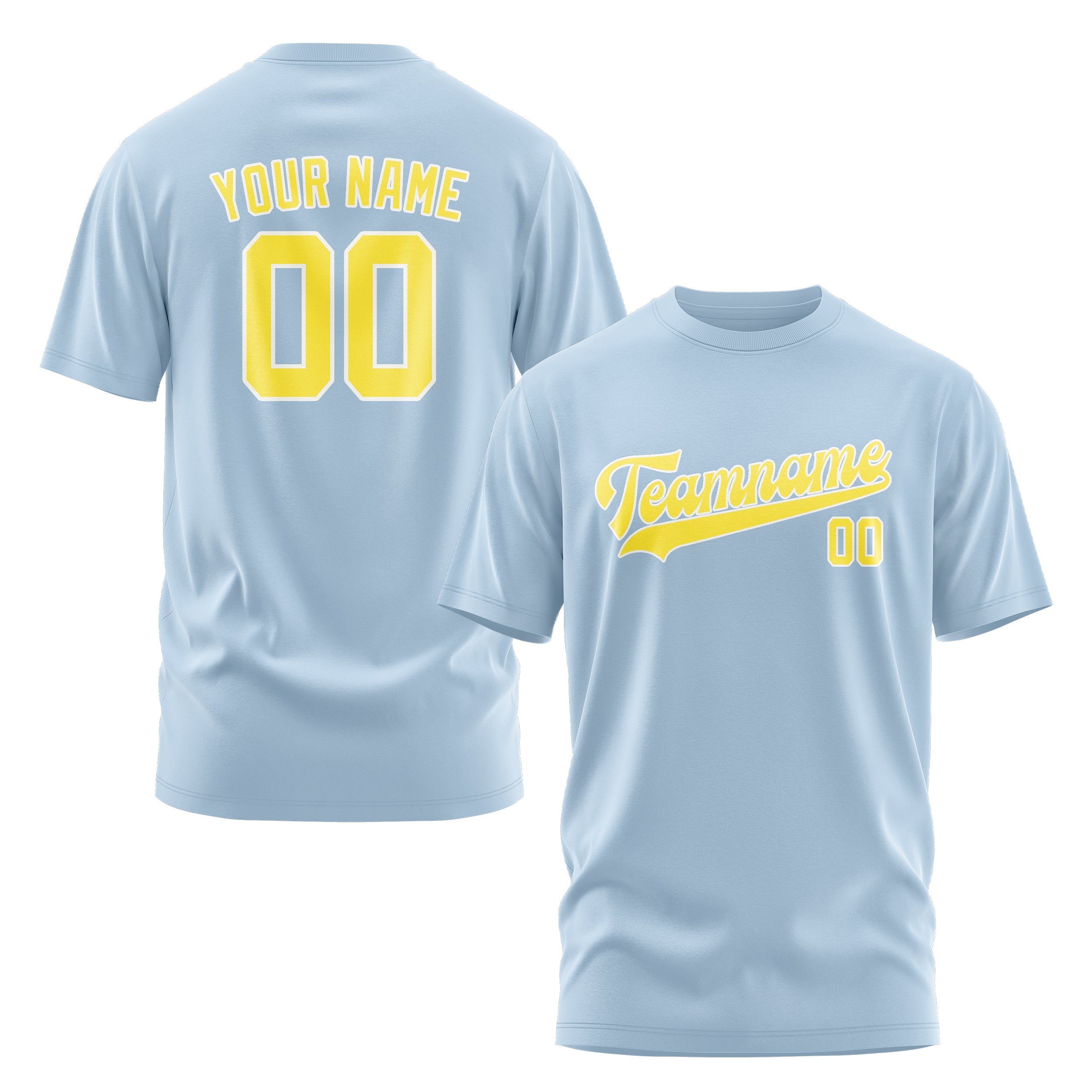 Custom Light Blue Light Yellow T-Shirt