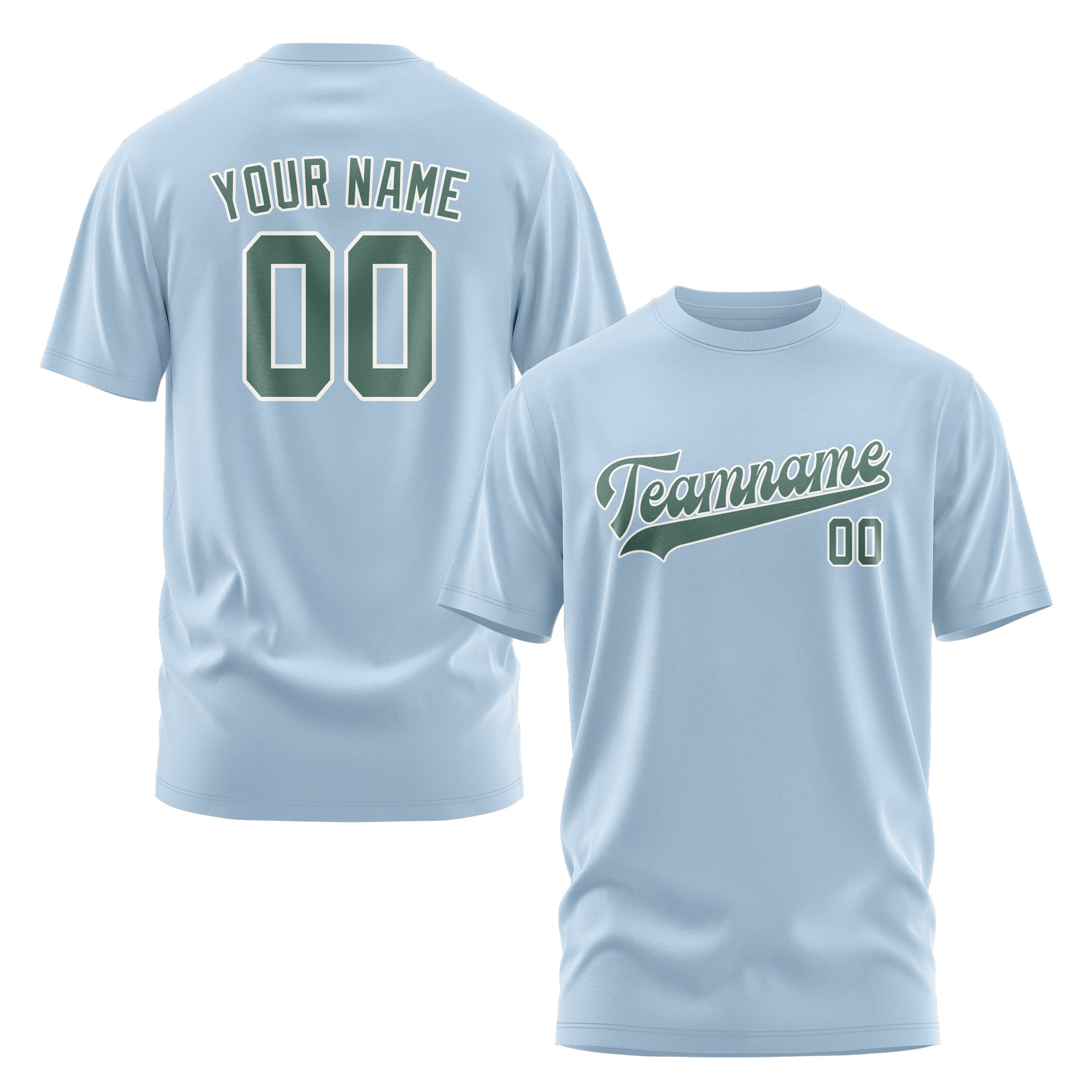 Custom Light Blue Blue Green T-Shirt