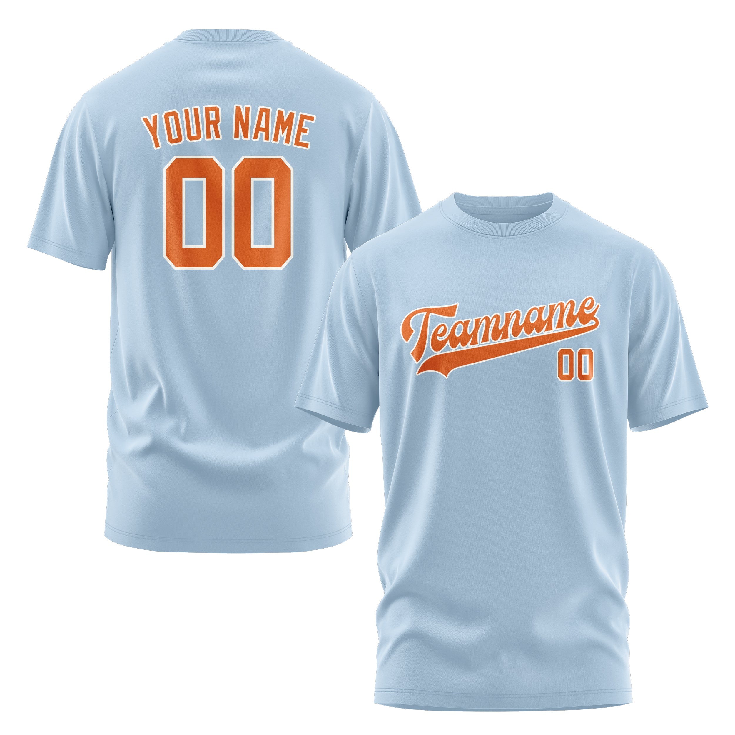 Custom Light Blue Orange T-Shirt