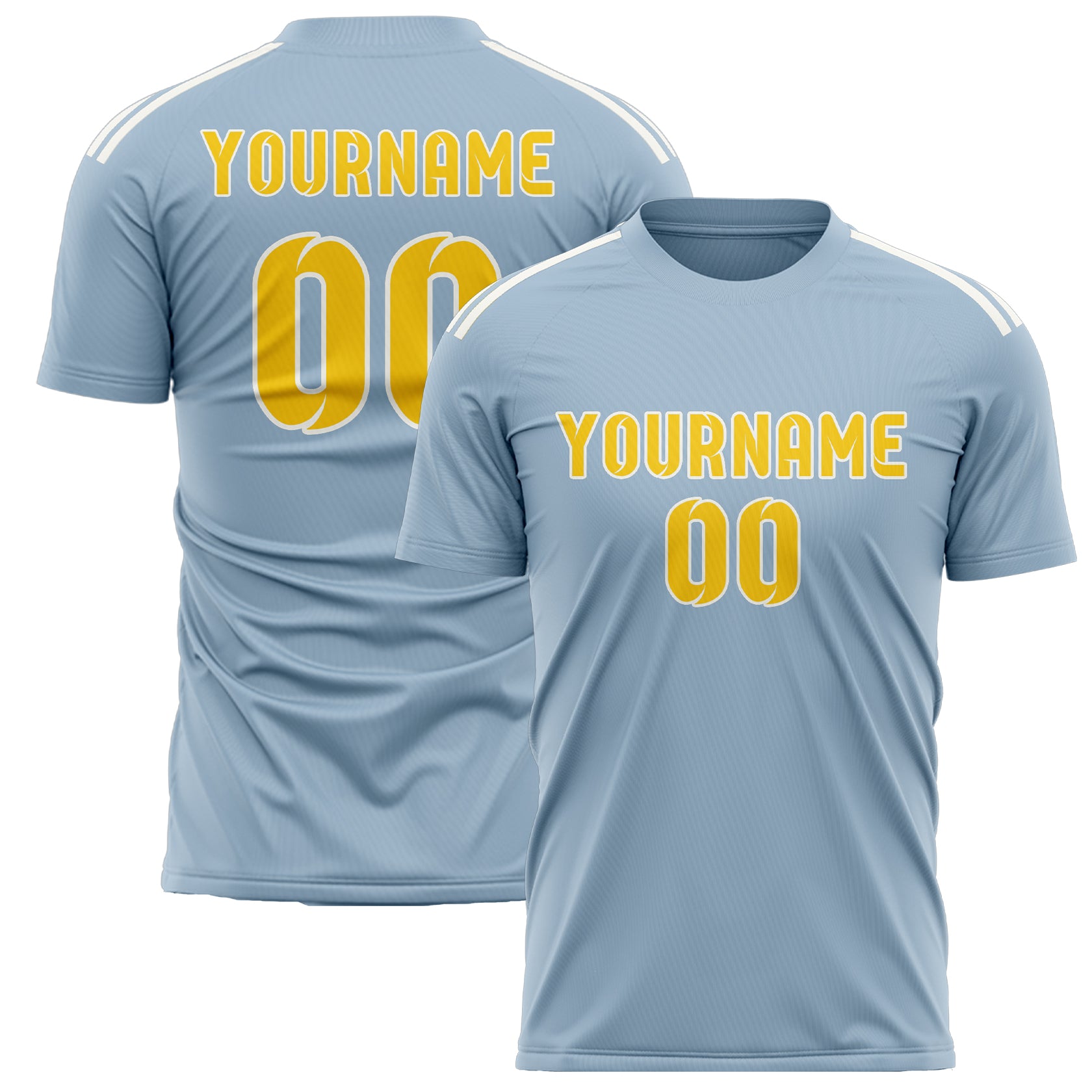 Custom Light Blue Gold Soccer Jersey