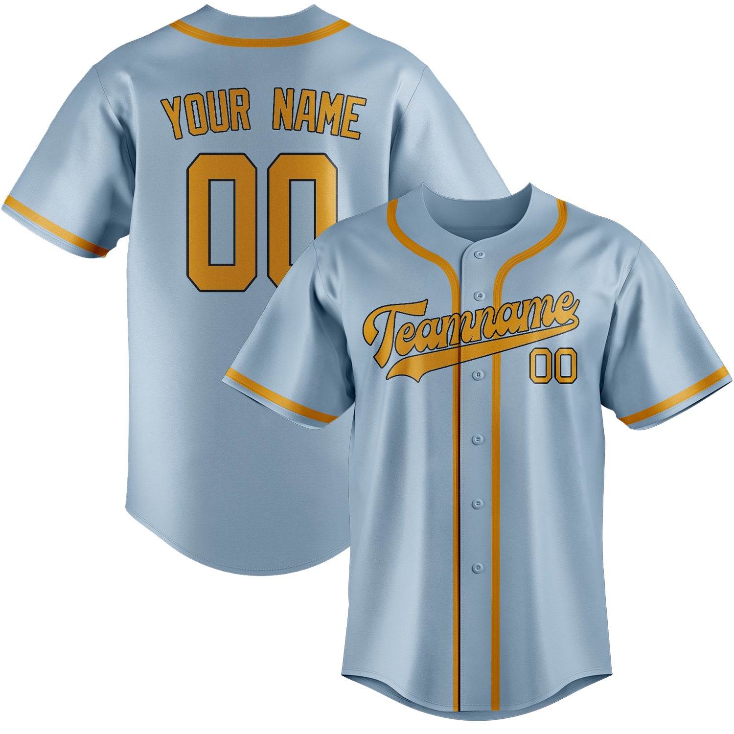Custom Light Blue Yellow Baseball Jersey