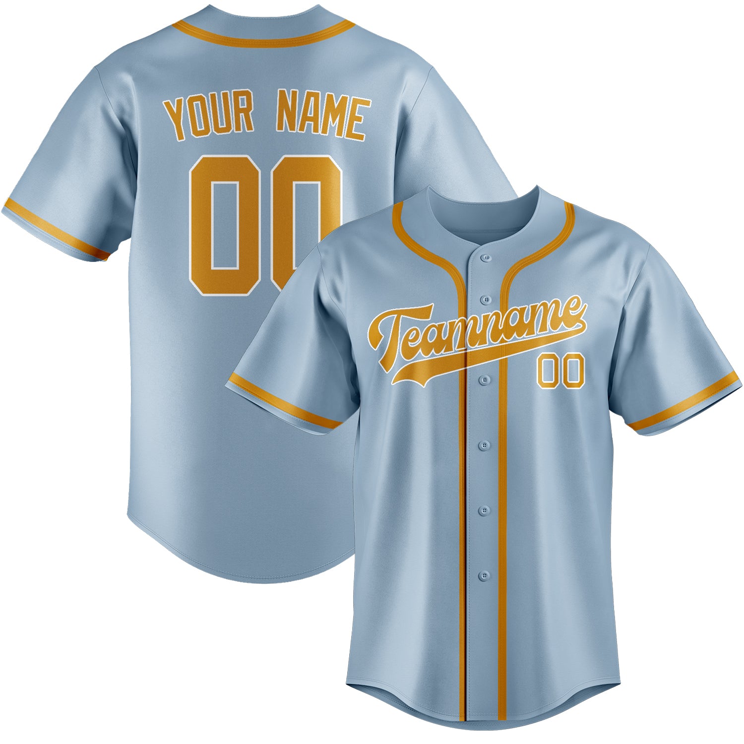 Custom Light Blue Yellow Baseball Jersey