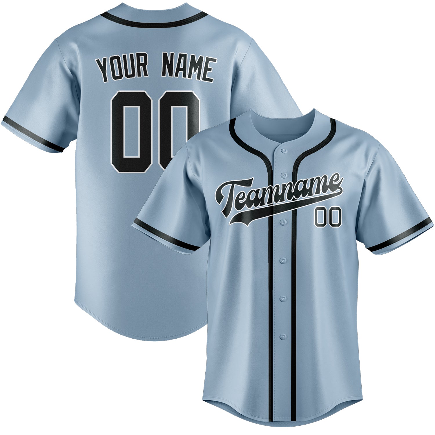 Custom Light Blue Dark Grey Baseball Jersey