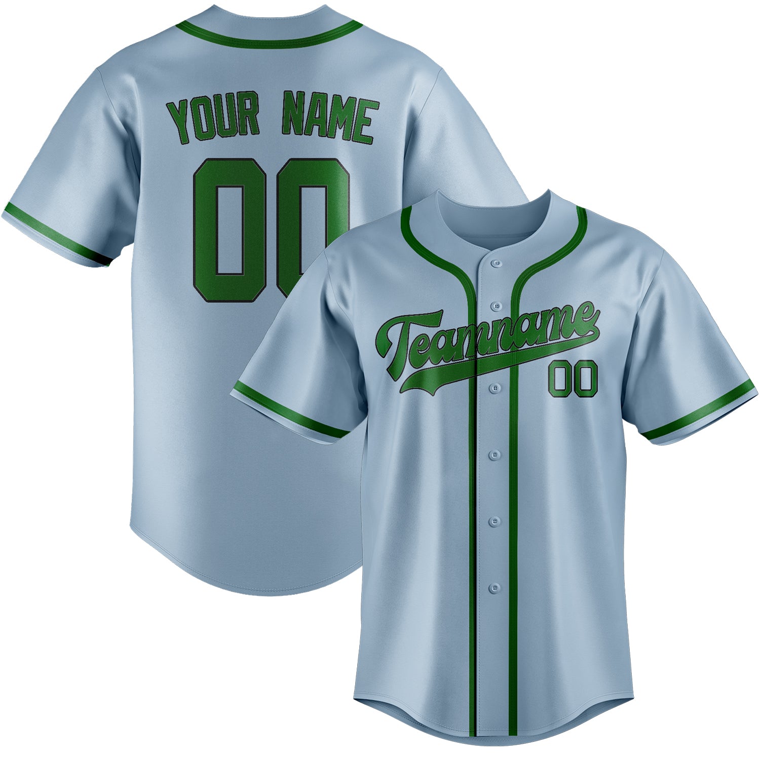 Custom Light Blue Emerald Green Baseball Jersey