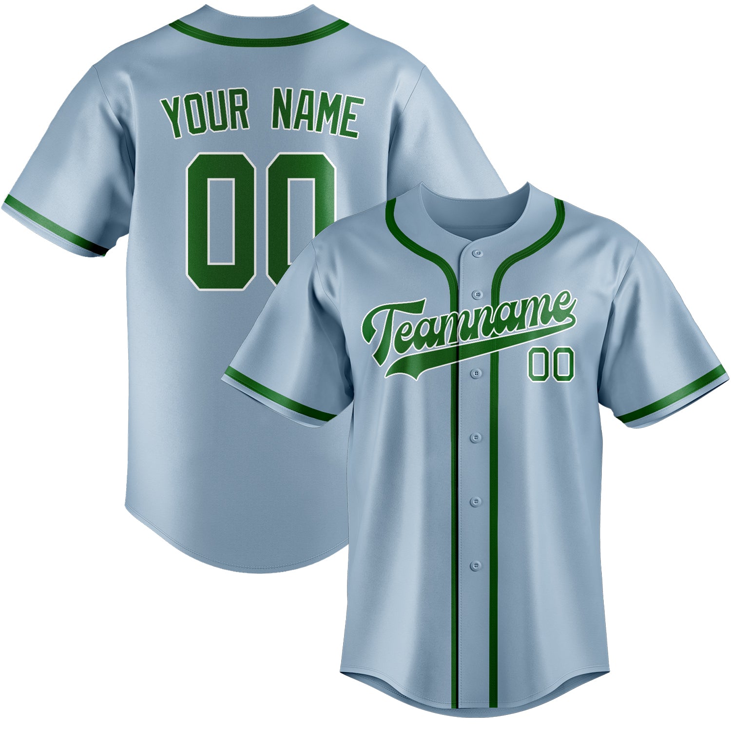 Custom Light Blue Emerald Green Baseball Jersey