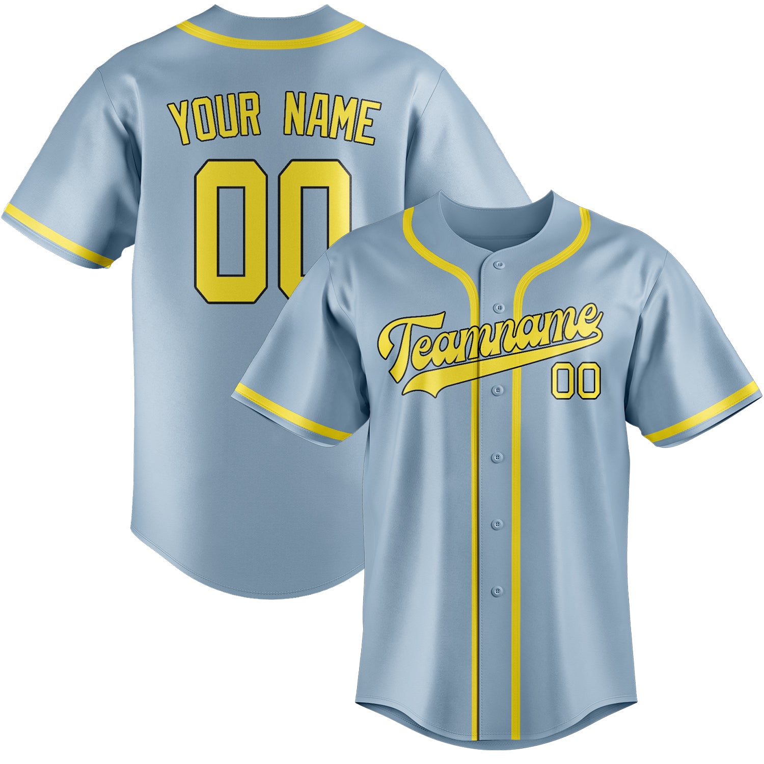 Custom Light Blue Light Yellow Baseball Jersey