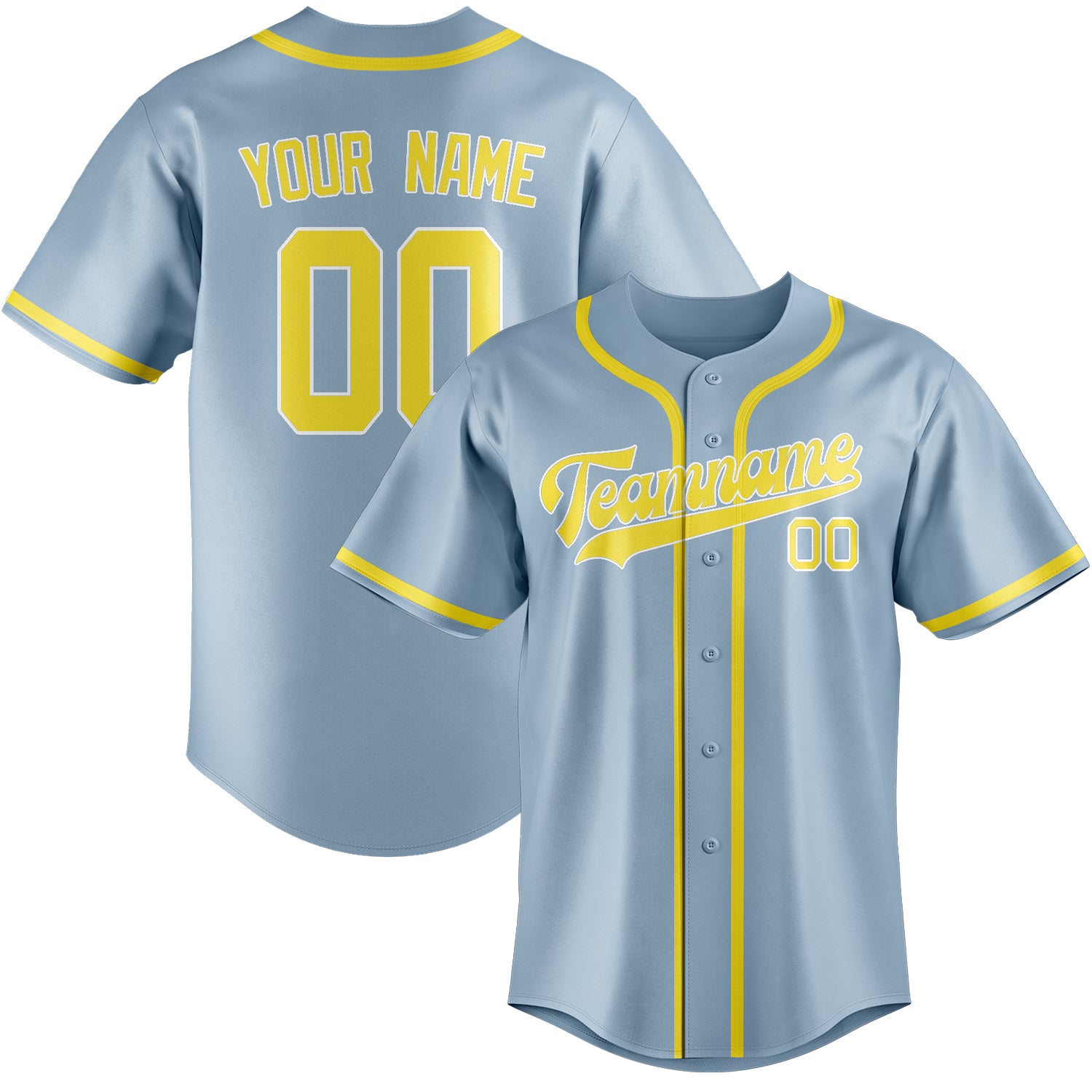 Custom Light Blue Light Yellow Baseball Jersey